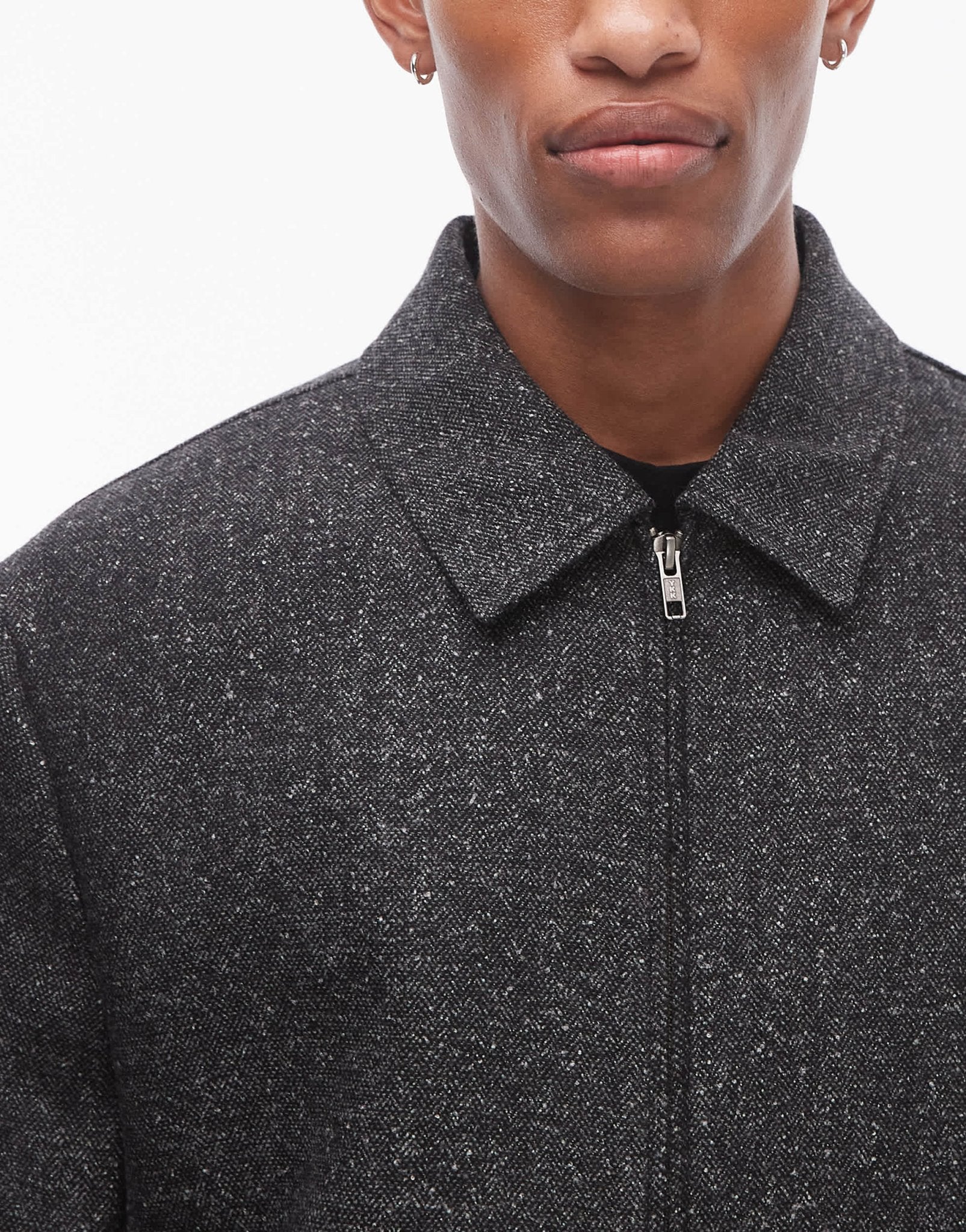 Topman premium harrington wool mix salt and pepper suit jacket in black - ASOS Sample Sale