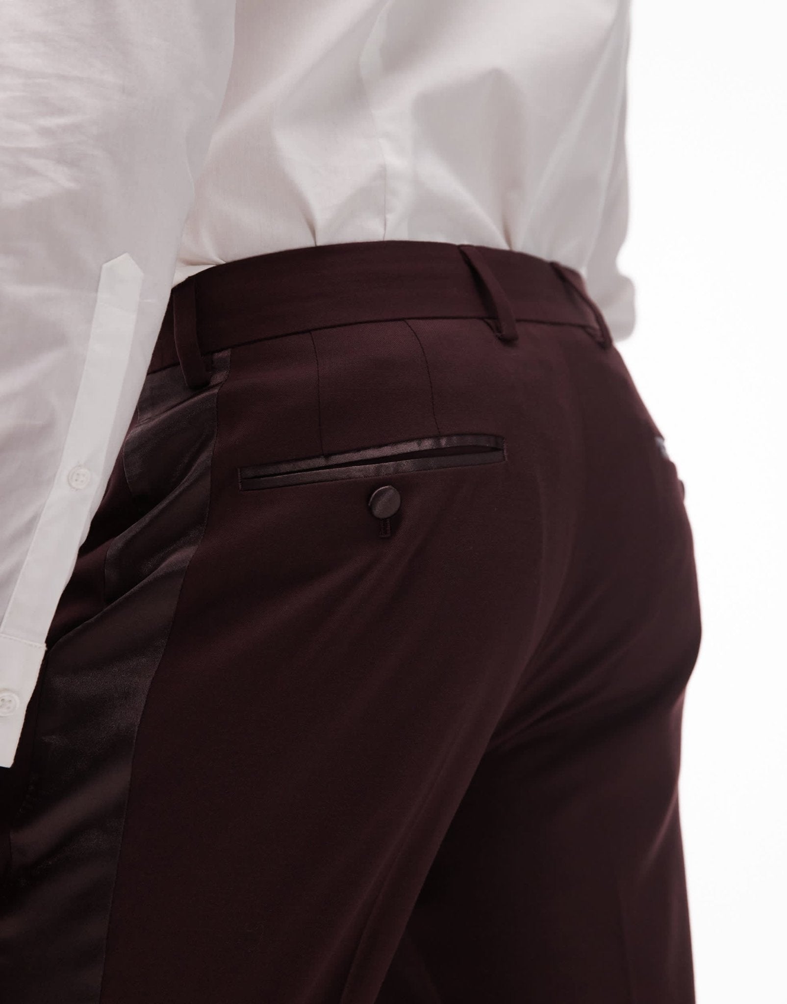 Topman premium slim tux suit trouser in burgundy - ASOS Sample Sale