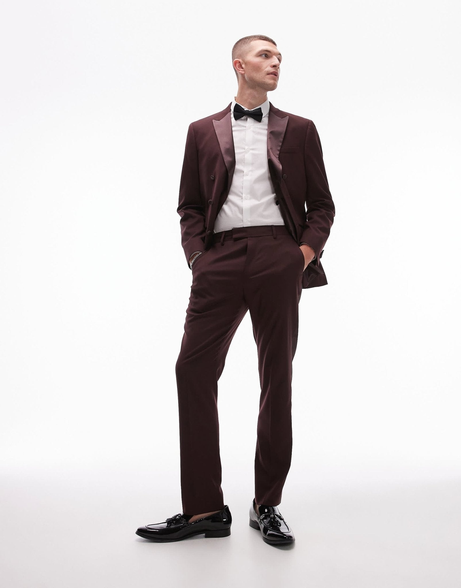 Topman premium slim tux suit trouser in burgundy - ASOS Sample Sale