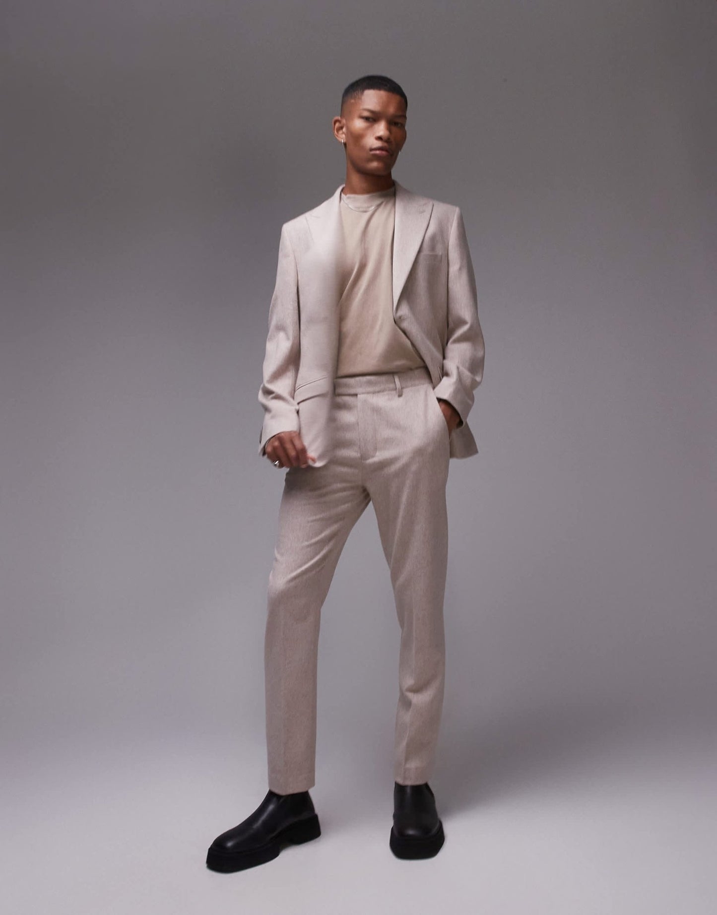 Topman premium slim wool mix suit trouser in stone - ASOS Sample Sale