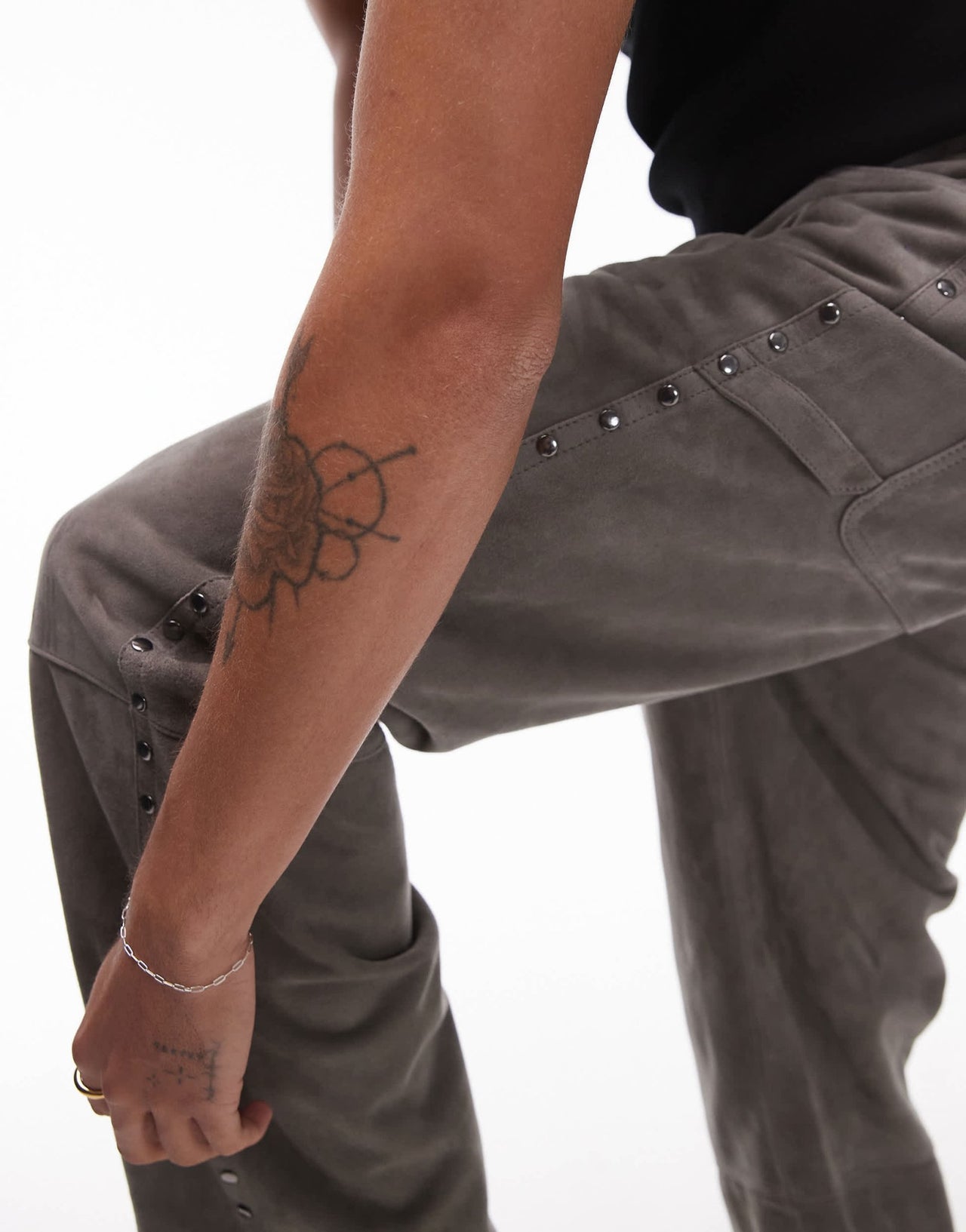 Topman premium straight studded suede trousers in grey - ASOS Sample Sale