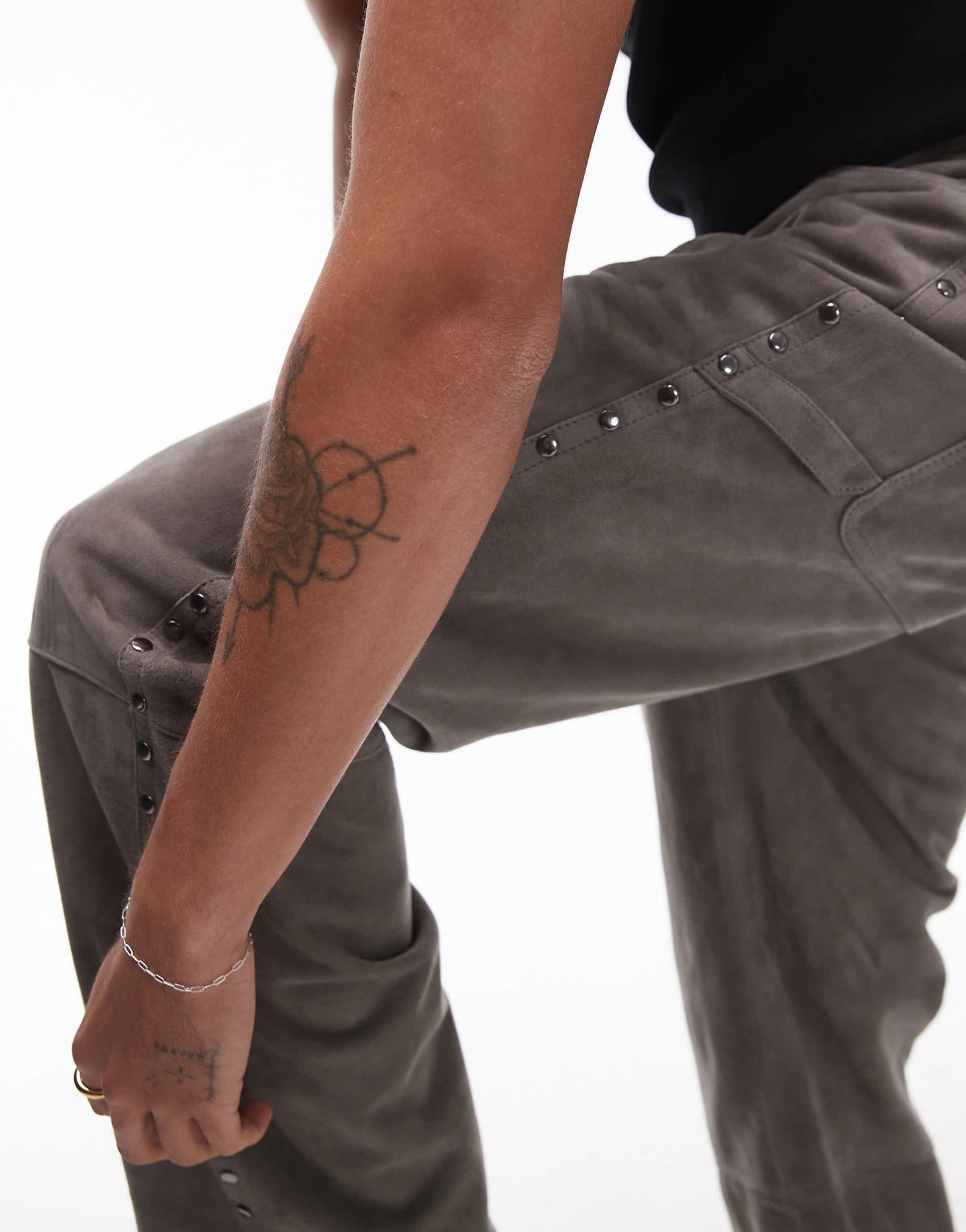 Topman premium straight studded suede trousers in grey - ASOS Sample Sale
