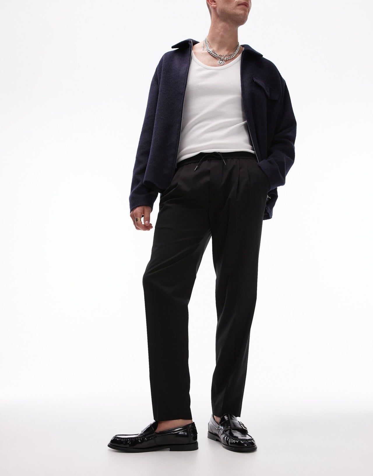 Topman premium taper wool mix tux suit trouser with elasticated waist in black - ASOS Sample Sale