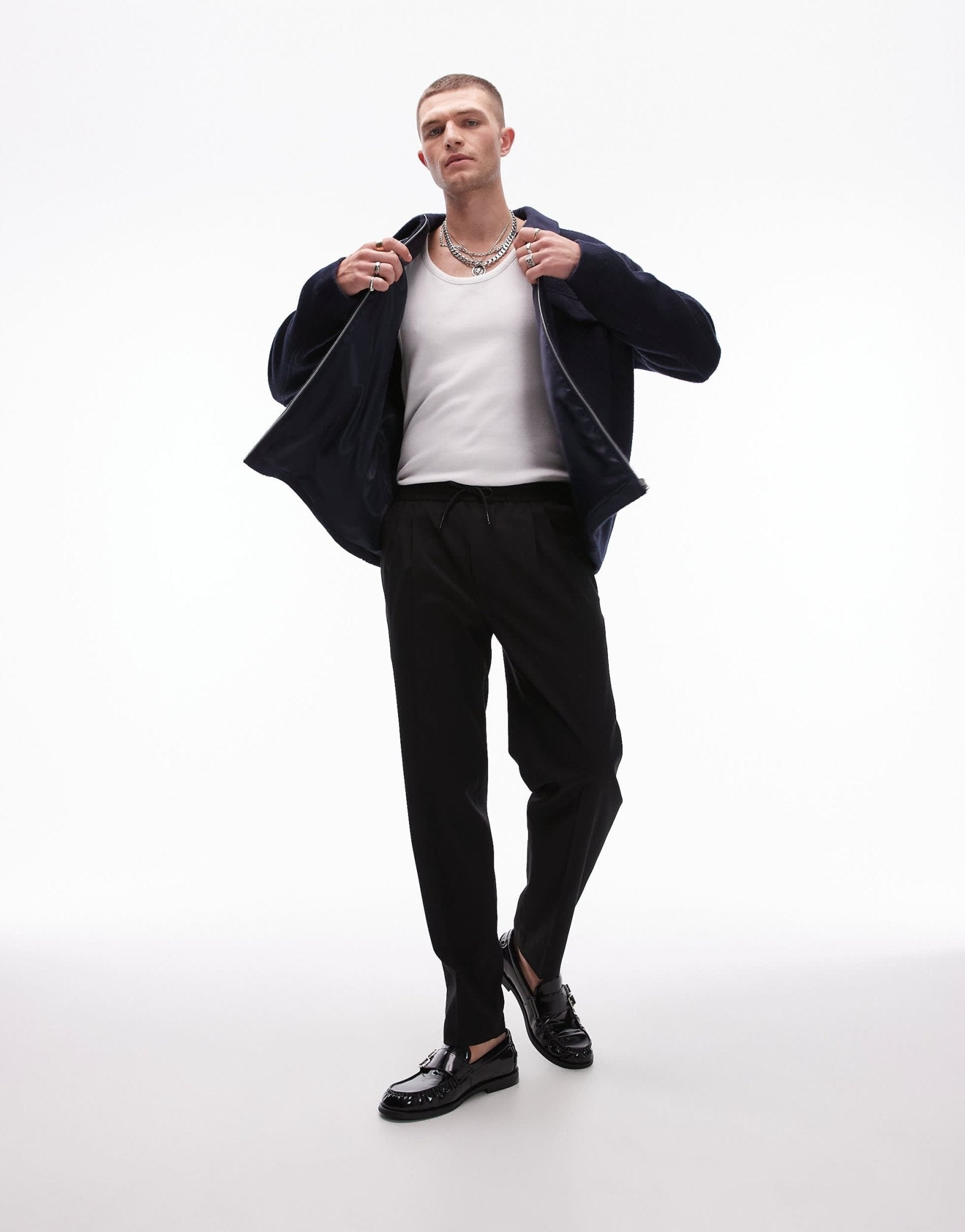 Topman premium taper wool mix tux suit trouser with elasticated waist in black - ASOS Sample Sale