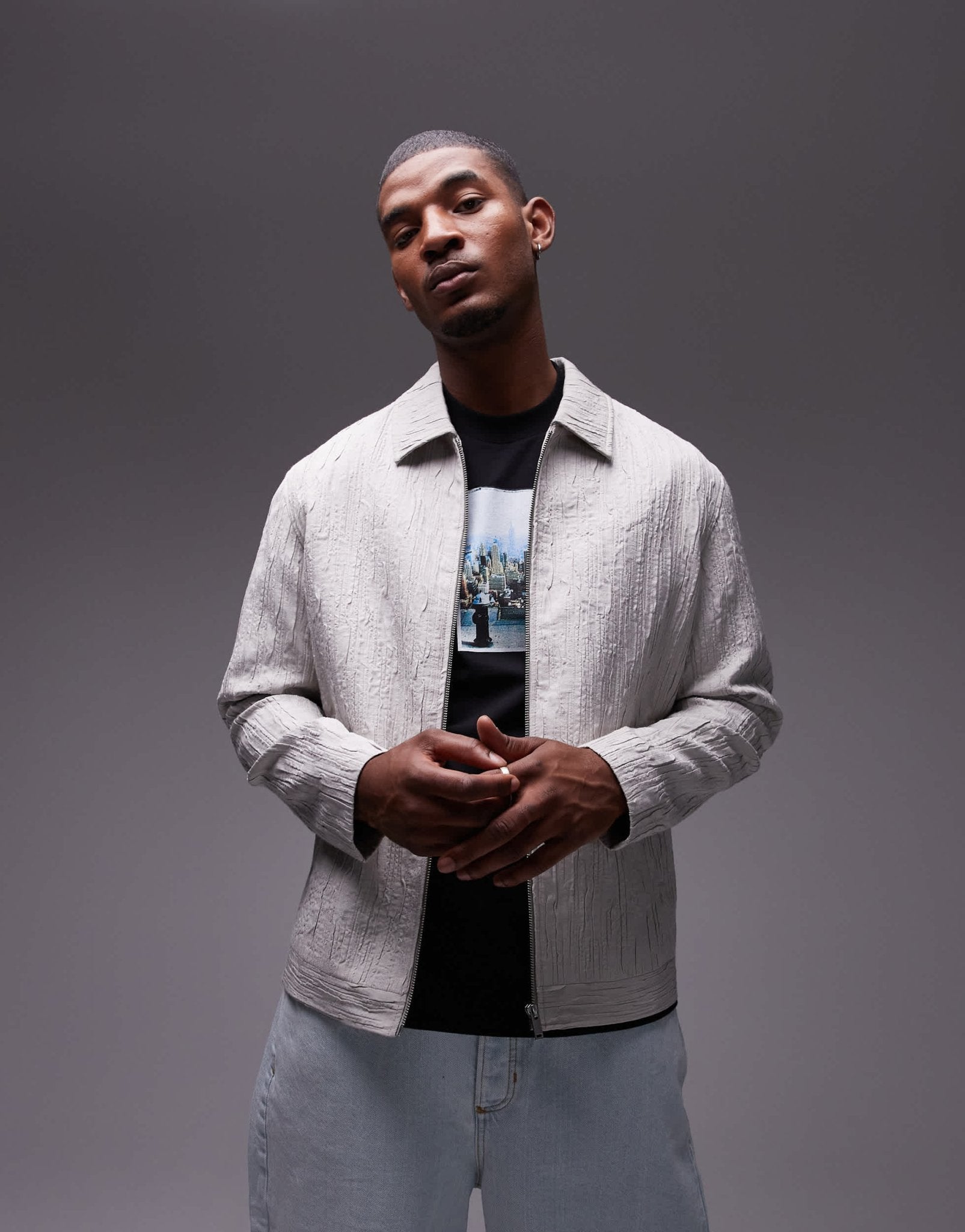 Topman premium textured harrington jacket in stone - ASOS Sample Sale