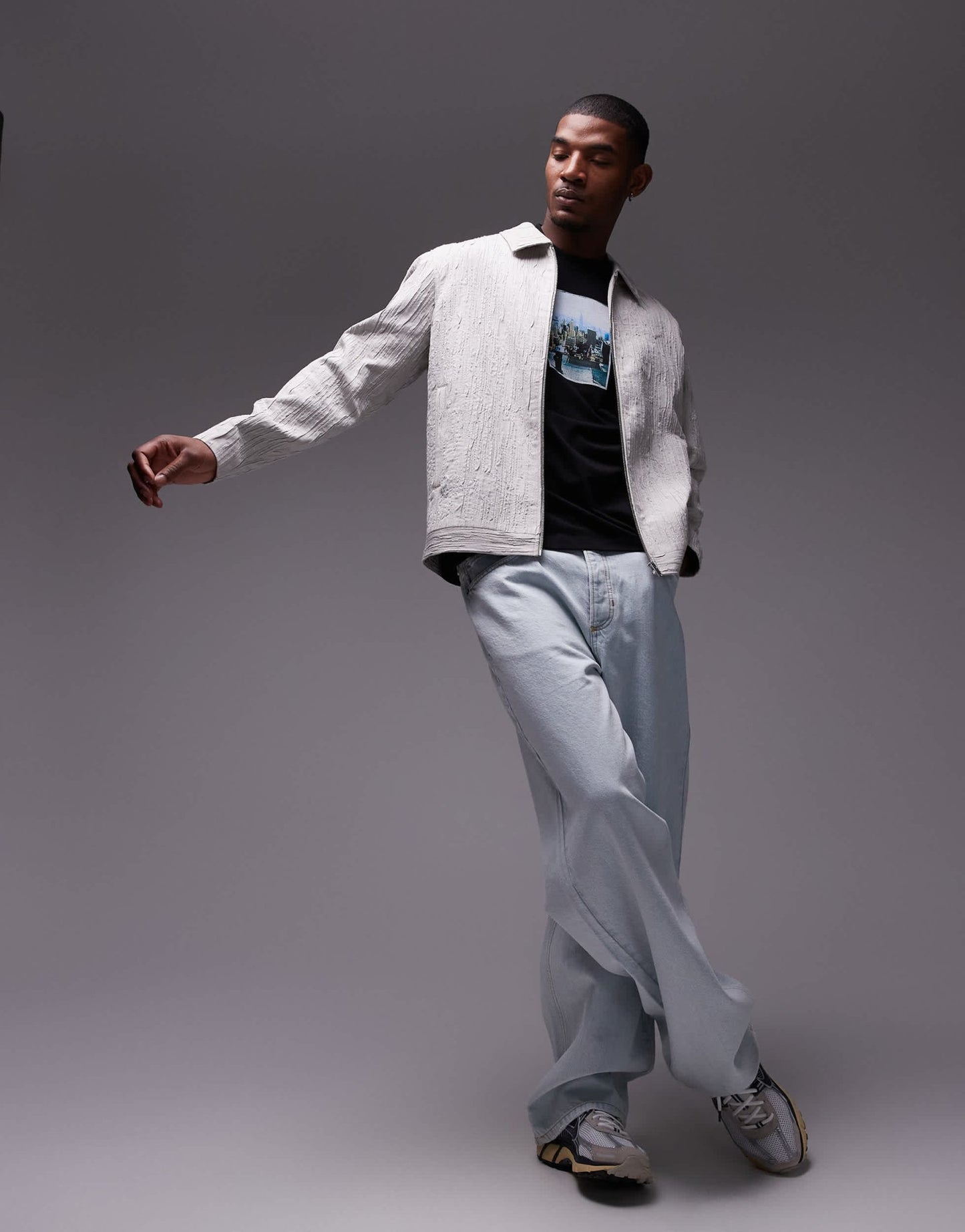 Topman premium textured harrington jacket in stone - ASOS Sample Sale