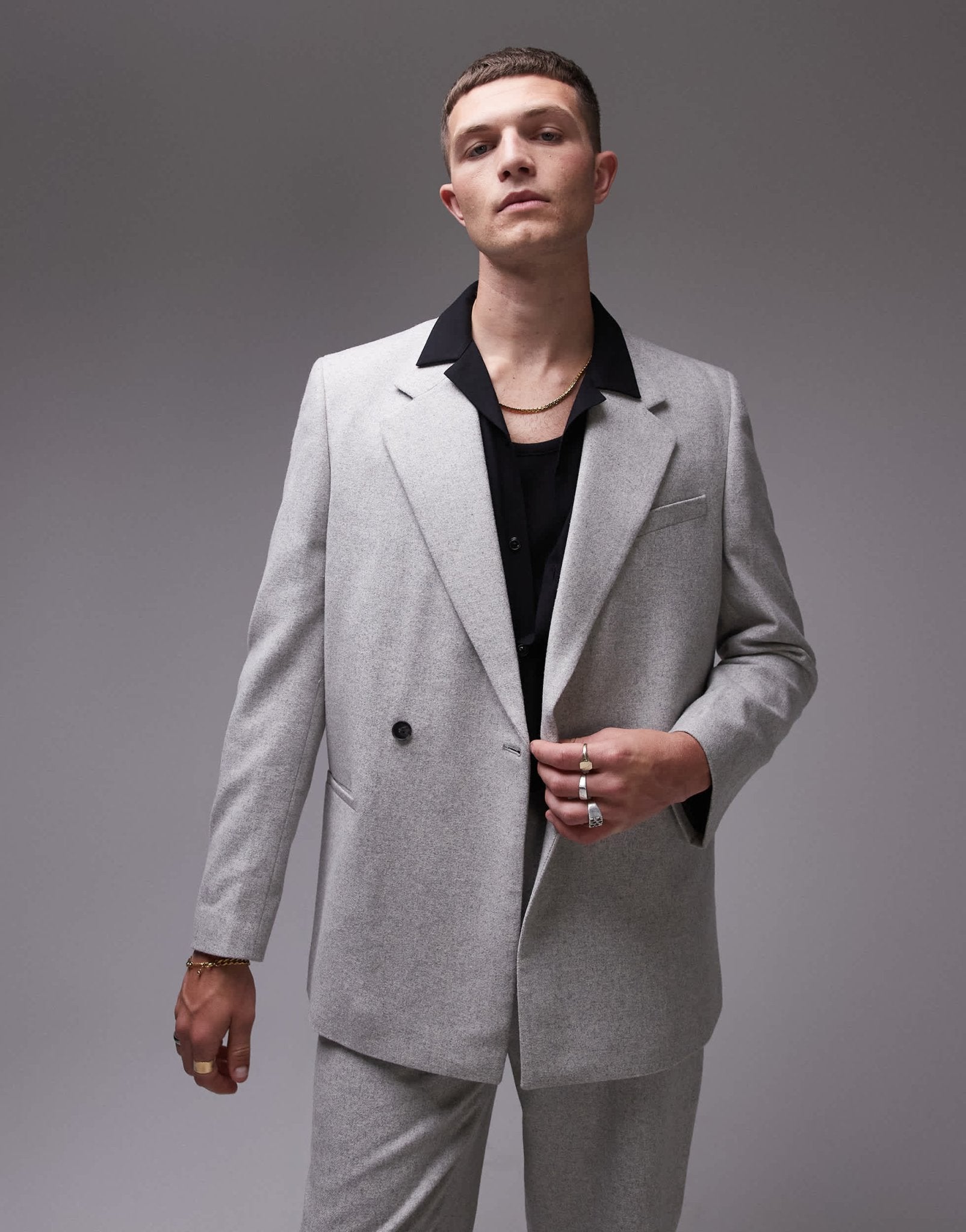 Topman premium wool mix oversized double breasted suit jacket in light grey - ASOS Sample Sale