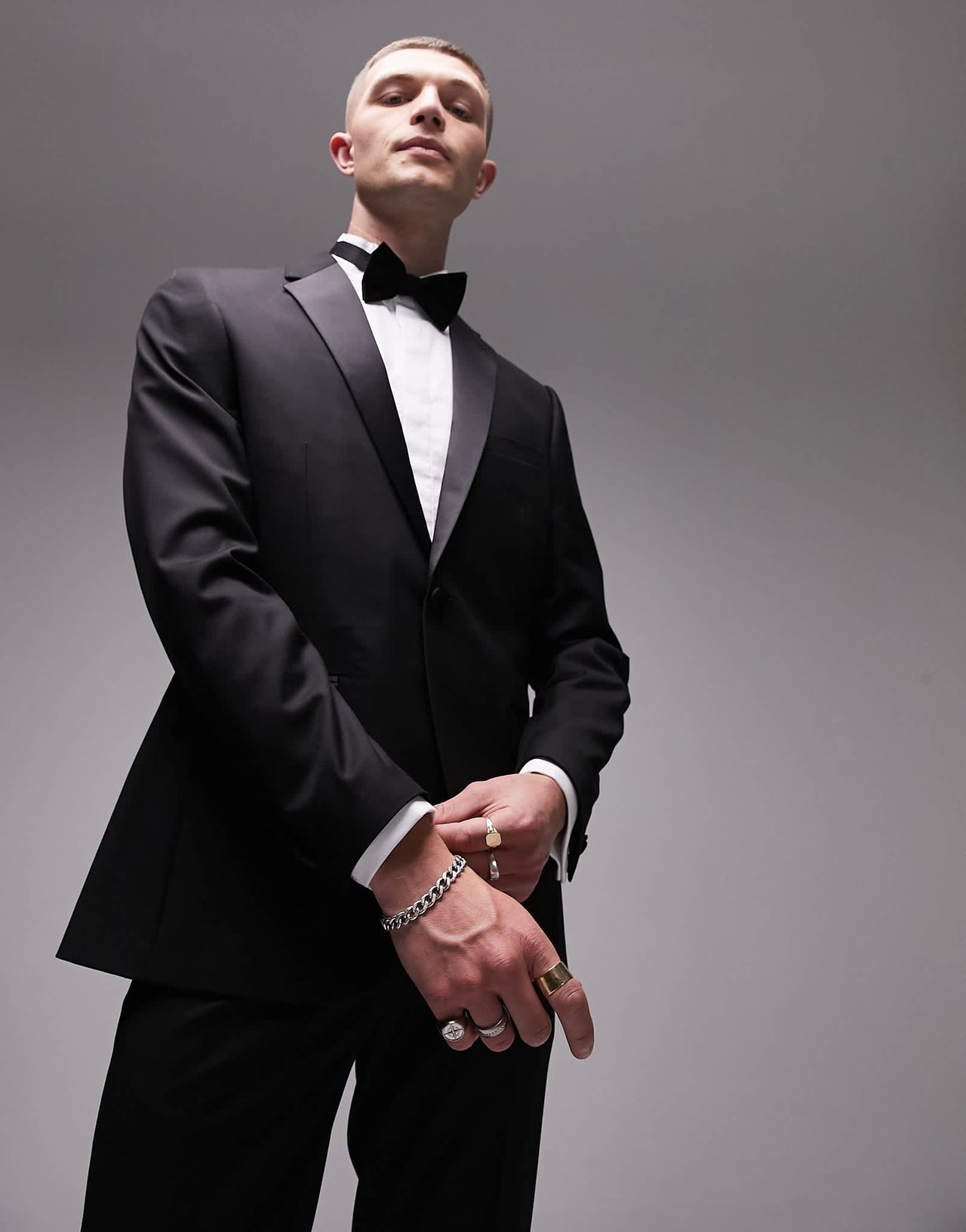 Topman Premium wool mix slim stretch tuxedo jacket in black - ASOS Sample Sale