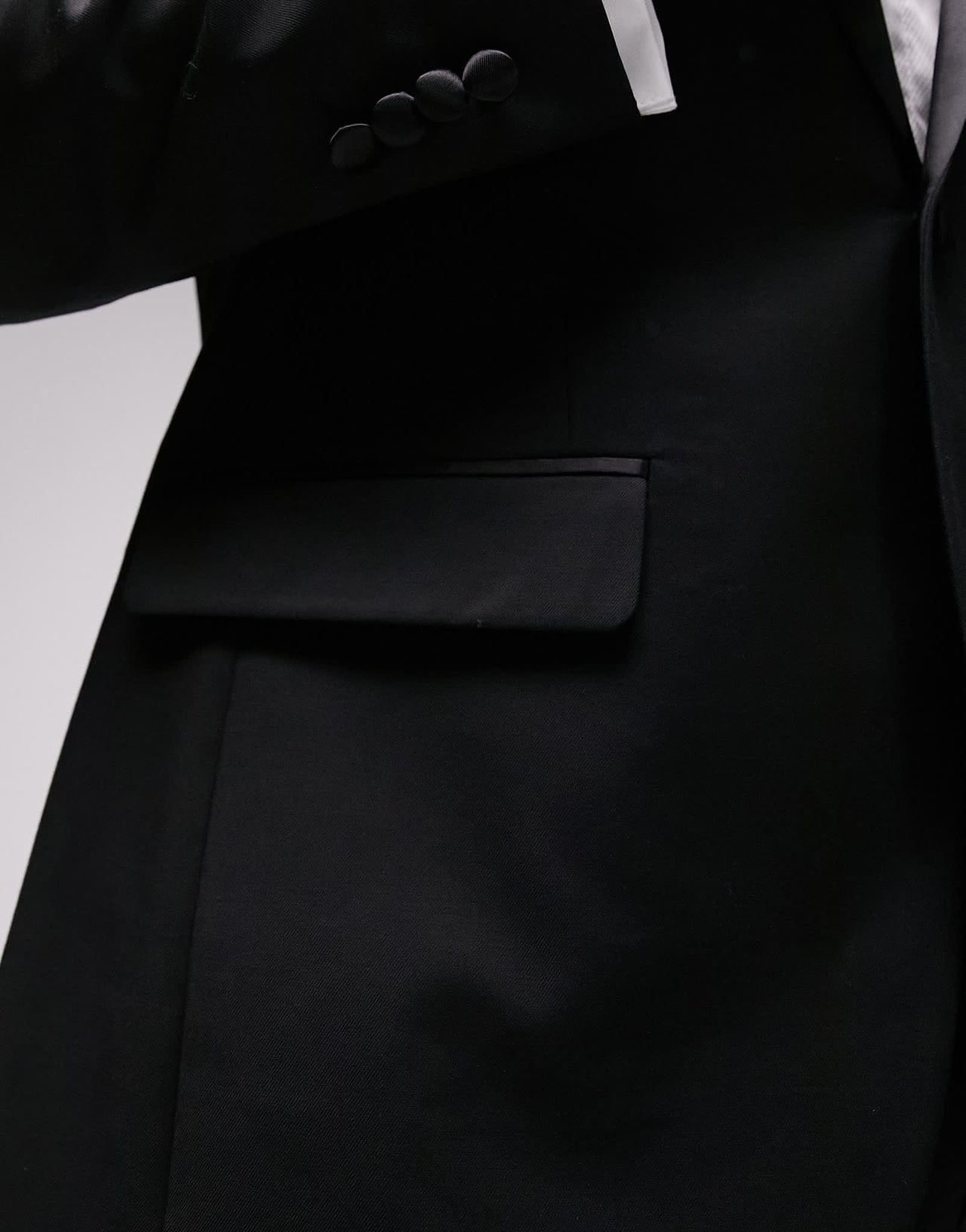 Topman Premium wool mix slim stretch tuxedo jacket in black - ASOS Sample Sale