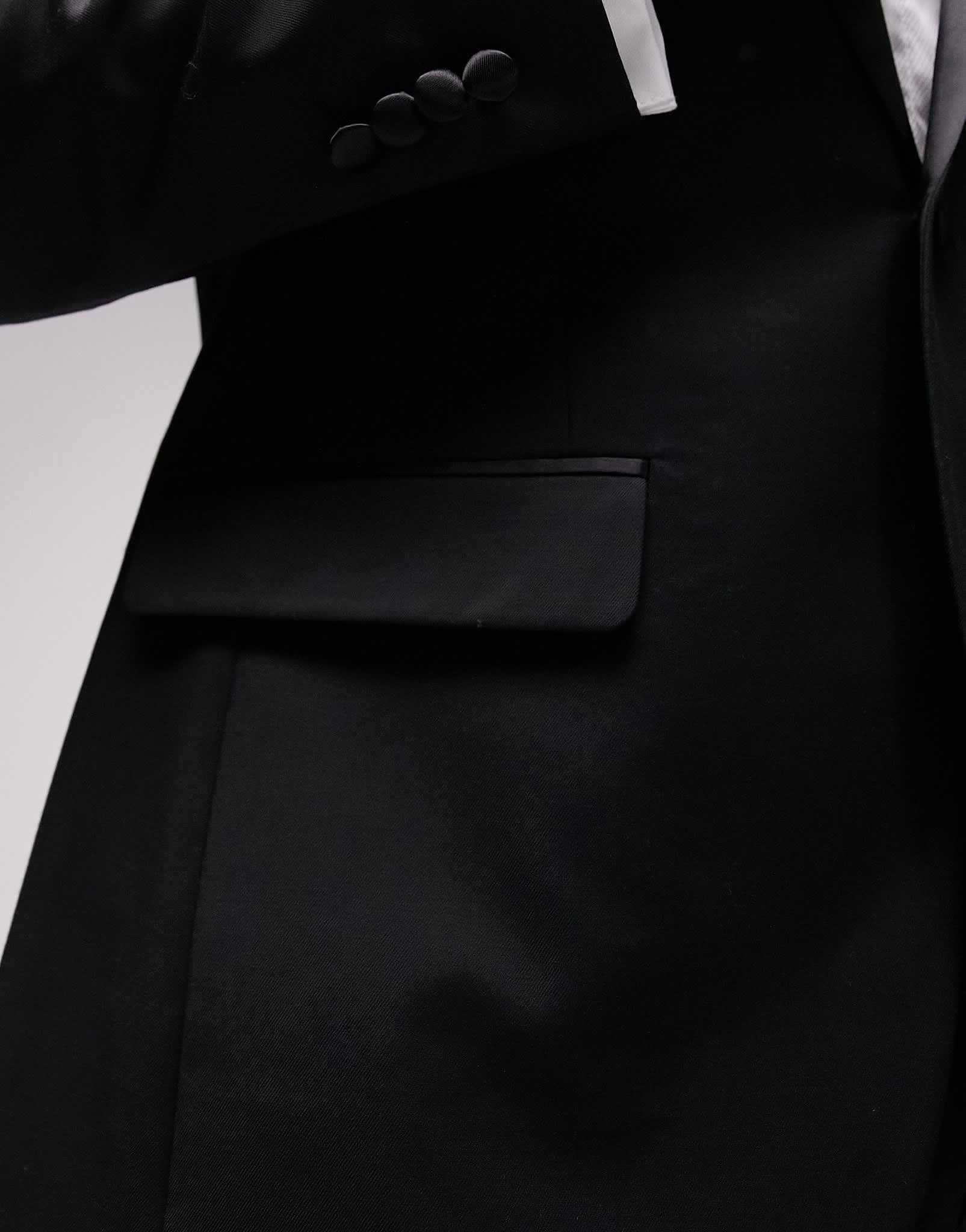 Topman Premium wool mix slim stretch tuxedo jacket in black - ASOS Sample Sale