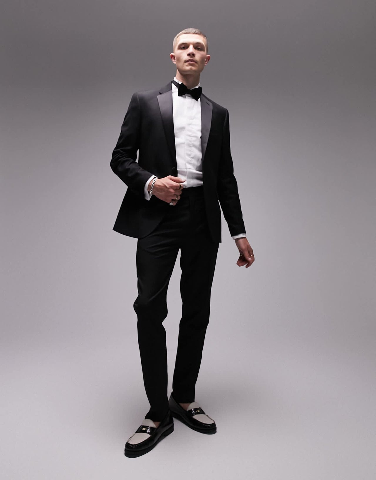 Topman Premium wool mix slim stretch tuxedo jacket in black - ASOS Sample Sale