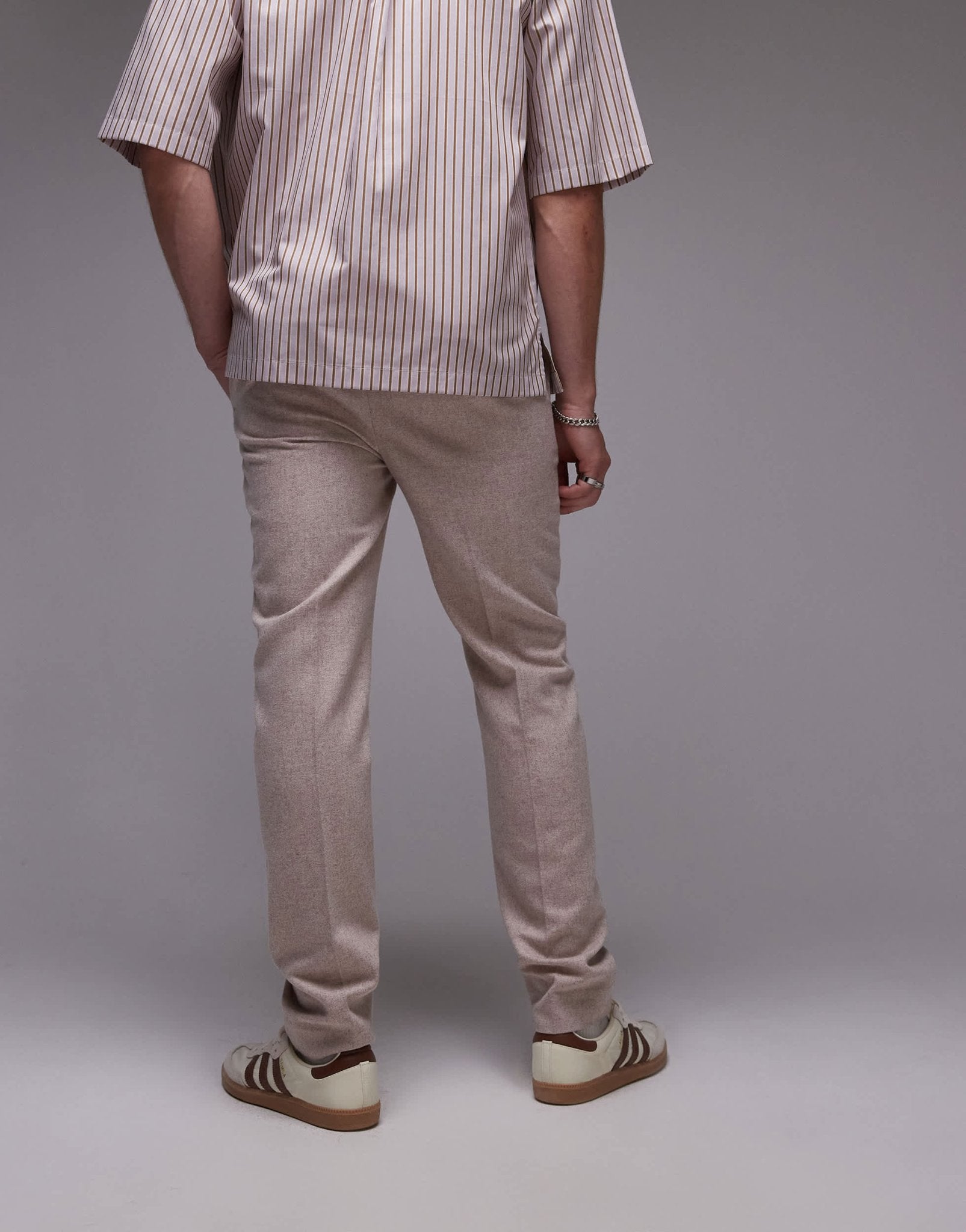 Topman premiumn skinny wool mix jogger suit trouser in stone - ASOS Sample Sale