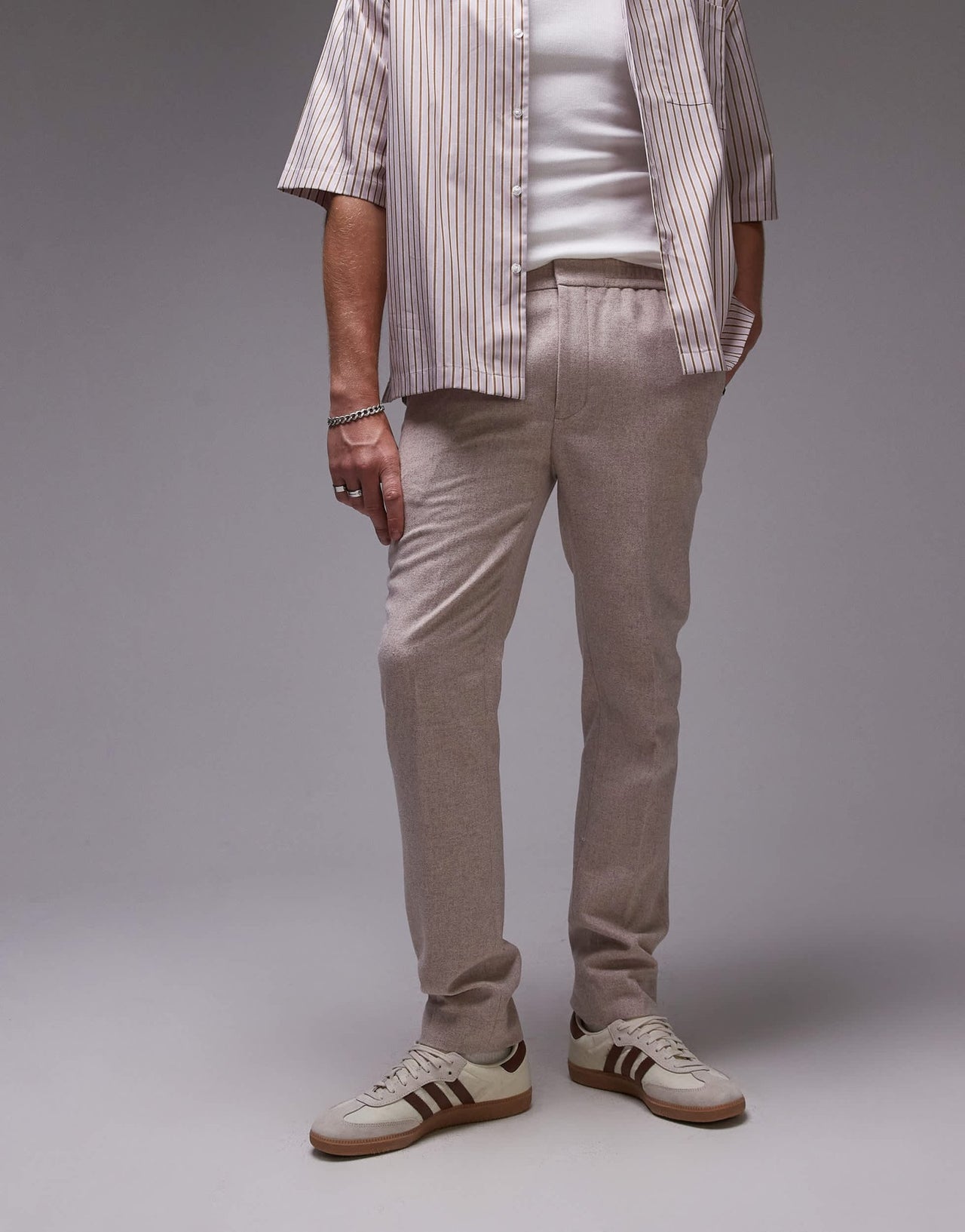 Topman premiumn skinny wool mix jogger suit trouser in stone - ASOS Sample Sale