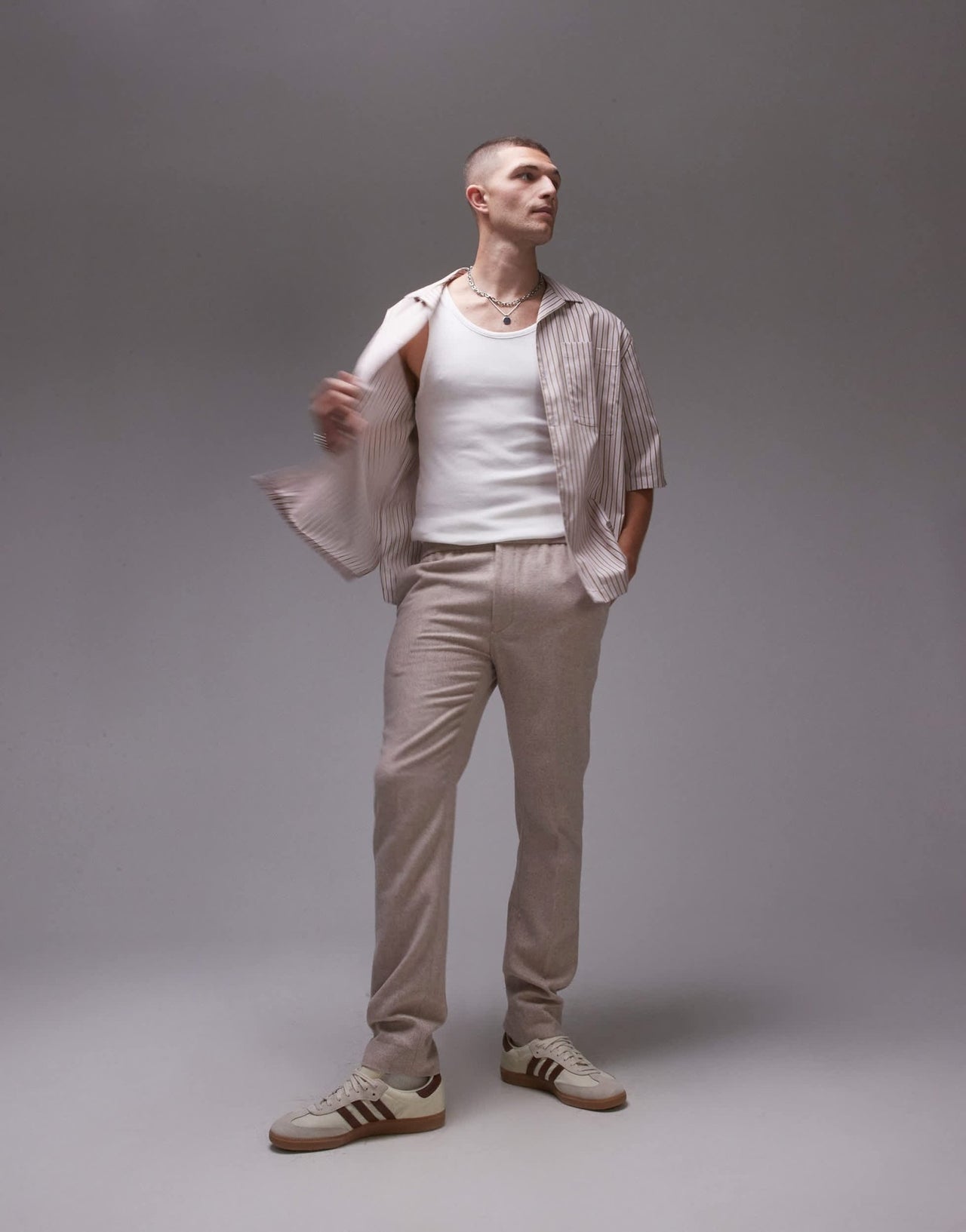 Topman premiumn skinny wool mix jogger suit trouser in stone - ASOS Sample Sale