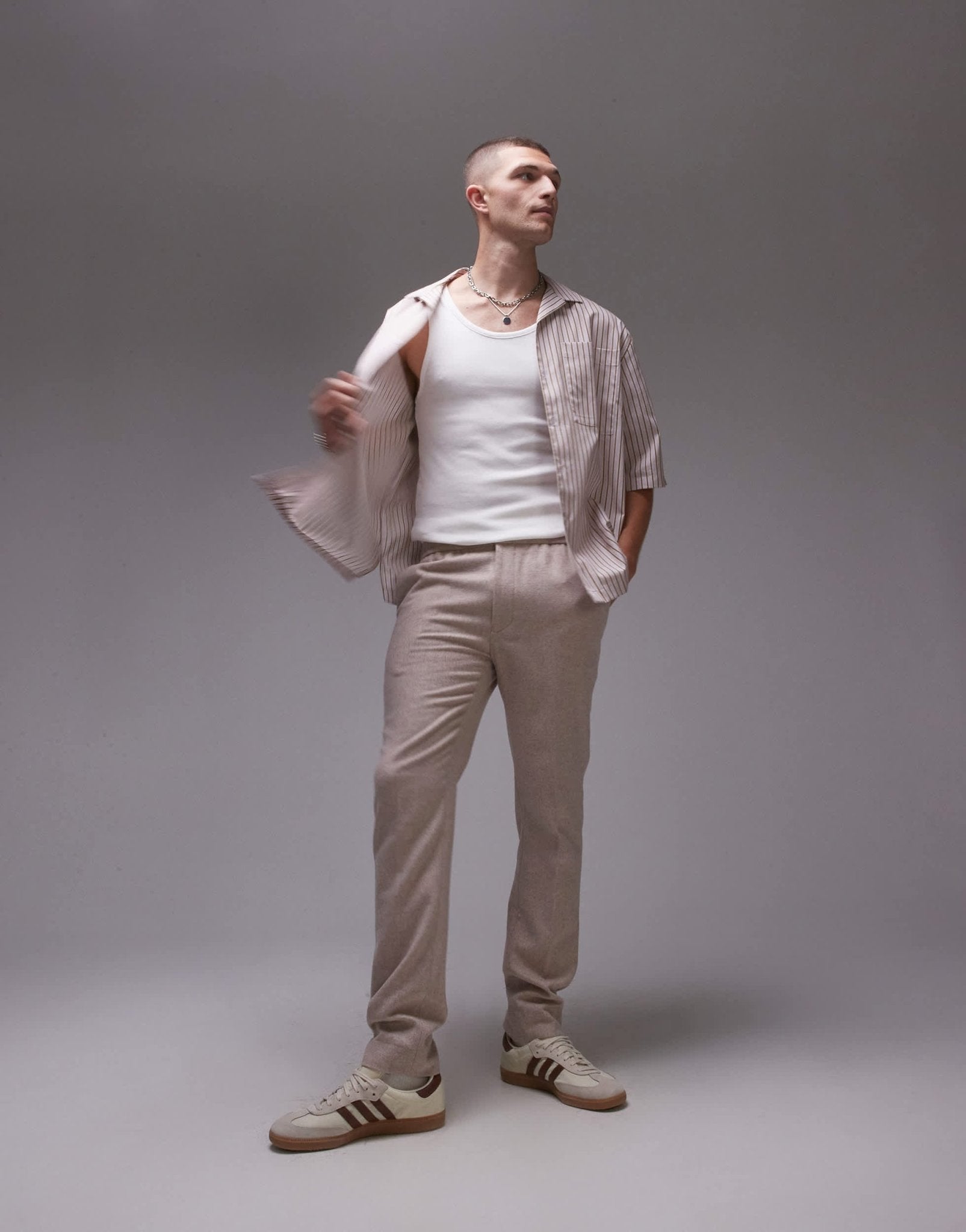 Topman premiumn skinny wool mix jogger suit trouser in stone - ASOS Sample Sale