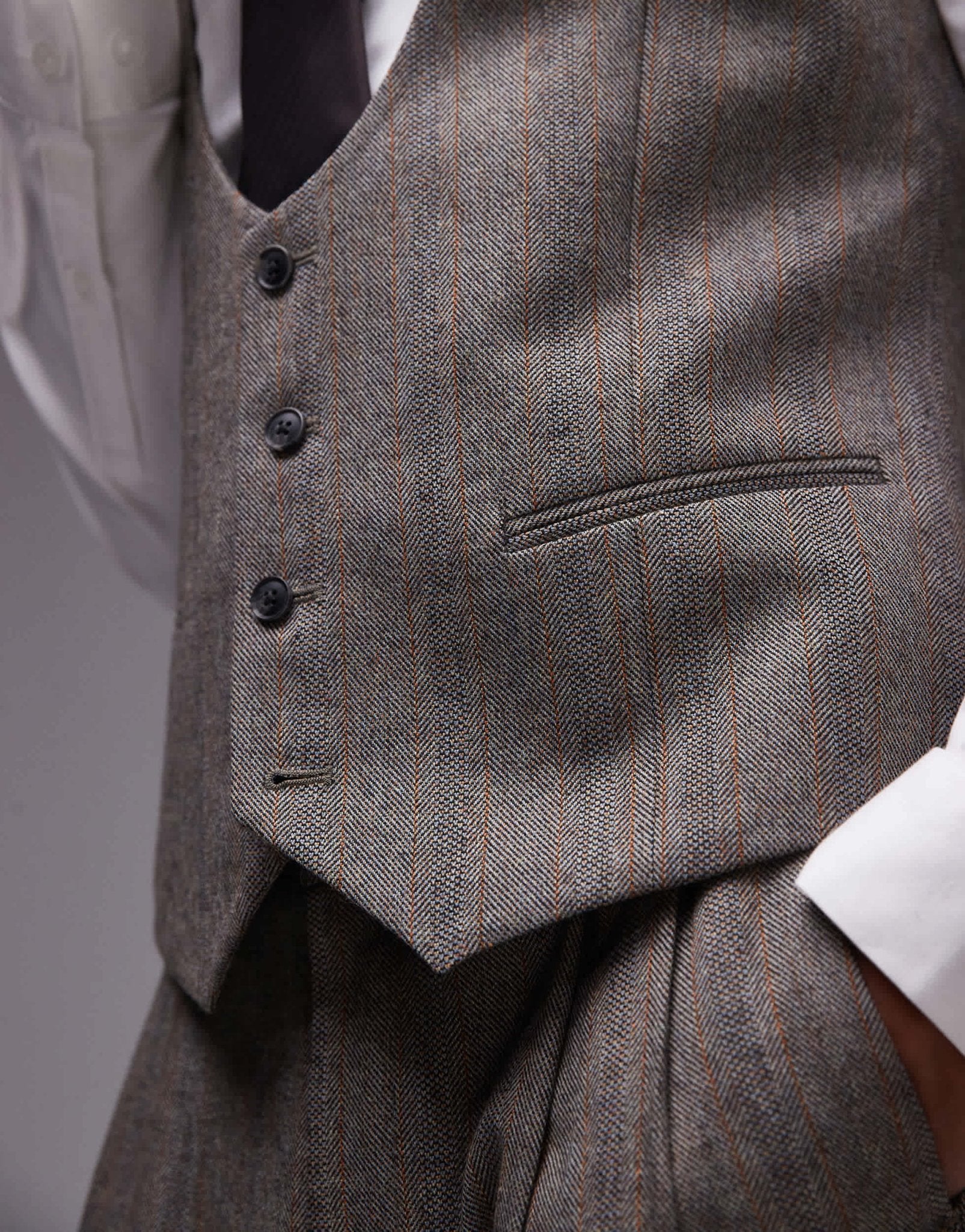 Topman premiumn wool mix striped herringbone waistcoat in brown - ASOS Sample Sale