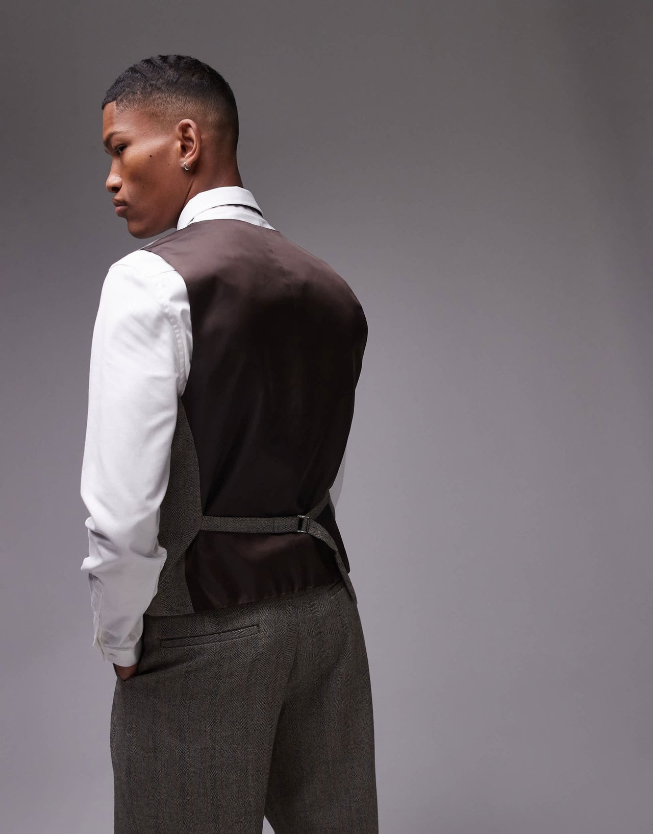 Topman premiumn wool mix striped herringbone waistcoat in brown - ASOS Sample Sale