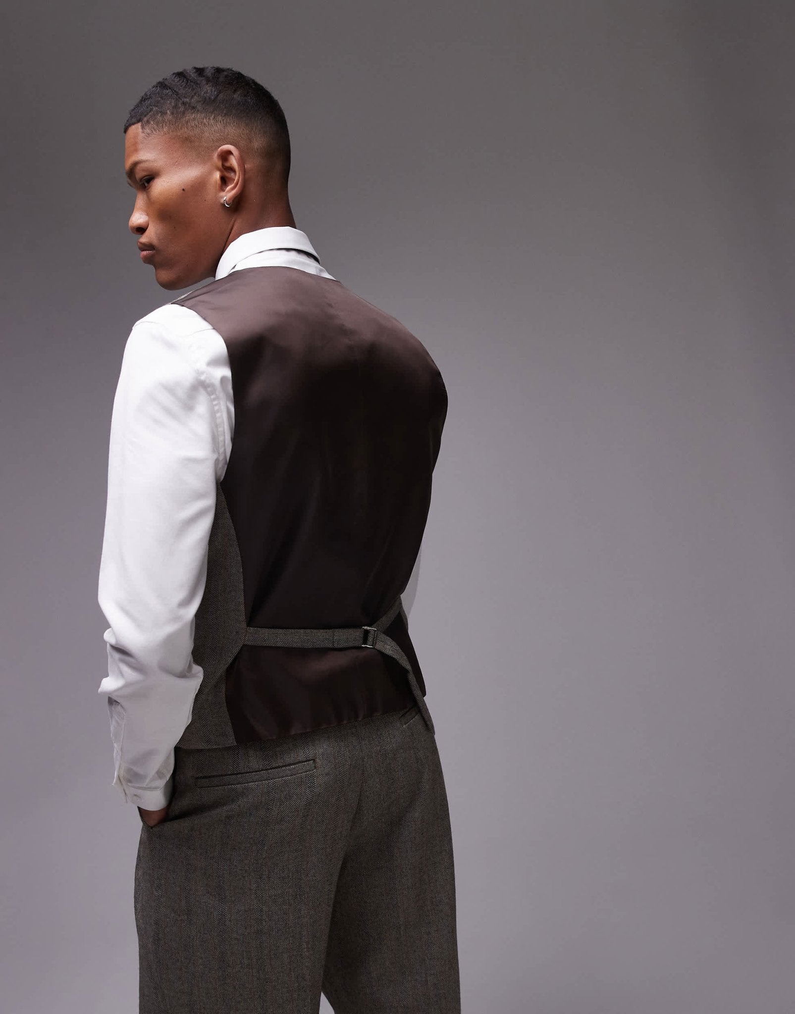 Topman premiumn wool mix striped herringbone waistcoat in brown - ASOS Sample Sale