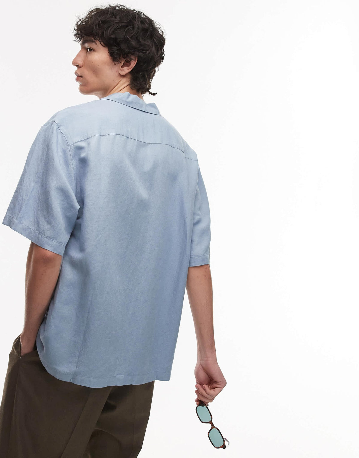 Topman regular fit short sleeve linen blend shirt in light blue - ASOS Sample Sale
