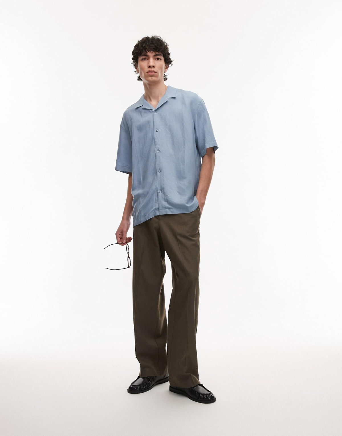 Topman regular fit short sleeve linen blend shirt in light blue - ASOS Sample Sale