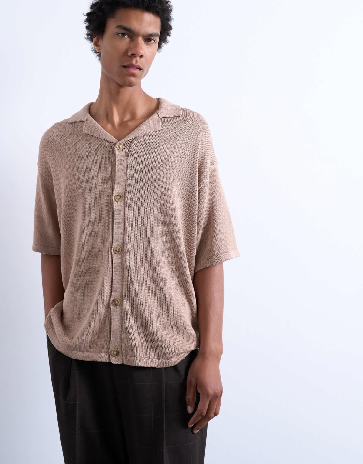 Topman relaxed button through shirt in stone - ASOS Sample Sale