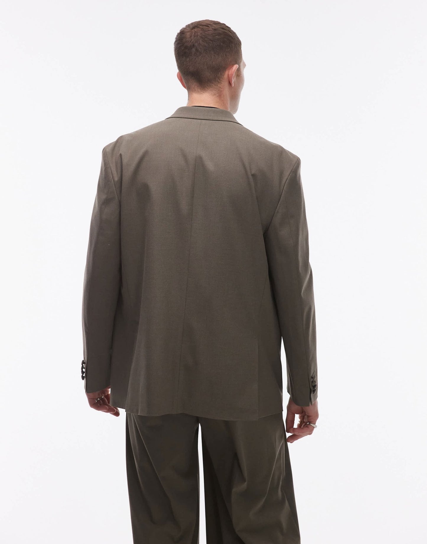 Topman relaxed deconstructed double breasted suit jacket in khaki - ASOS Sample Sale