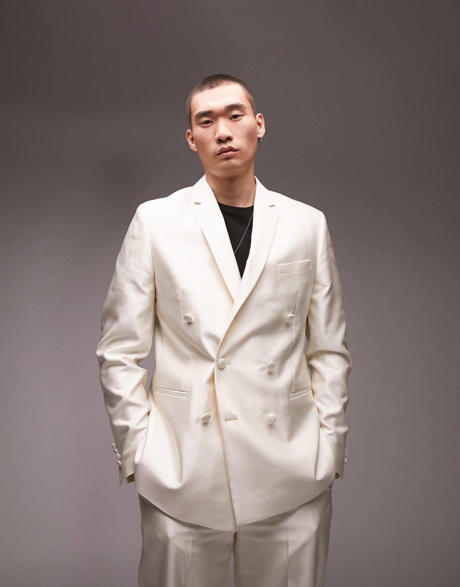 Topman relaxed double breasted suit jacket in white - ASOS Sample Sale