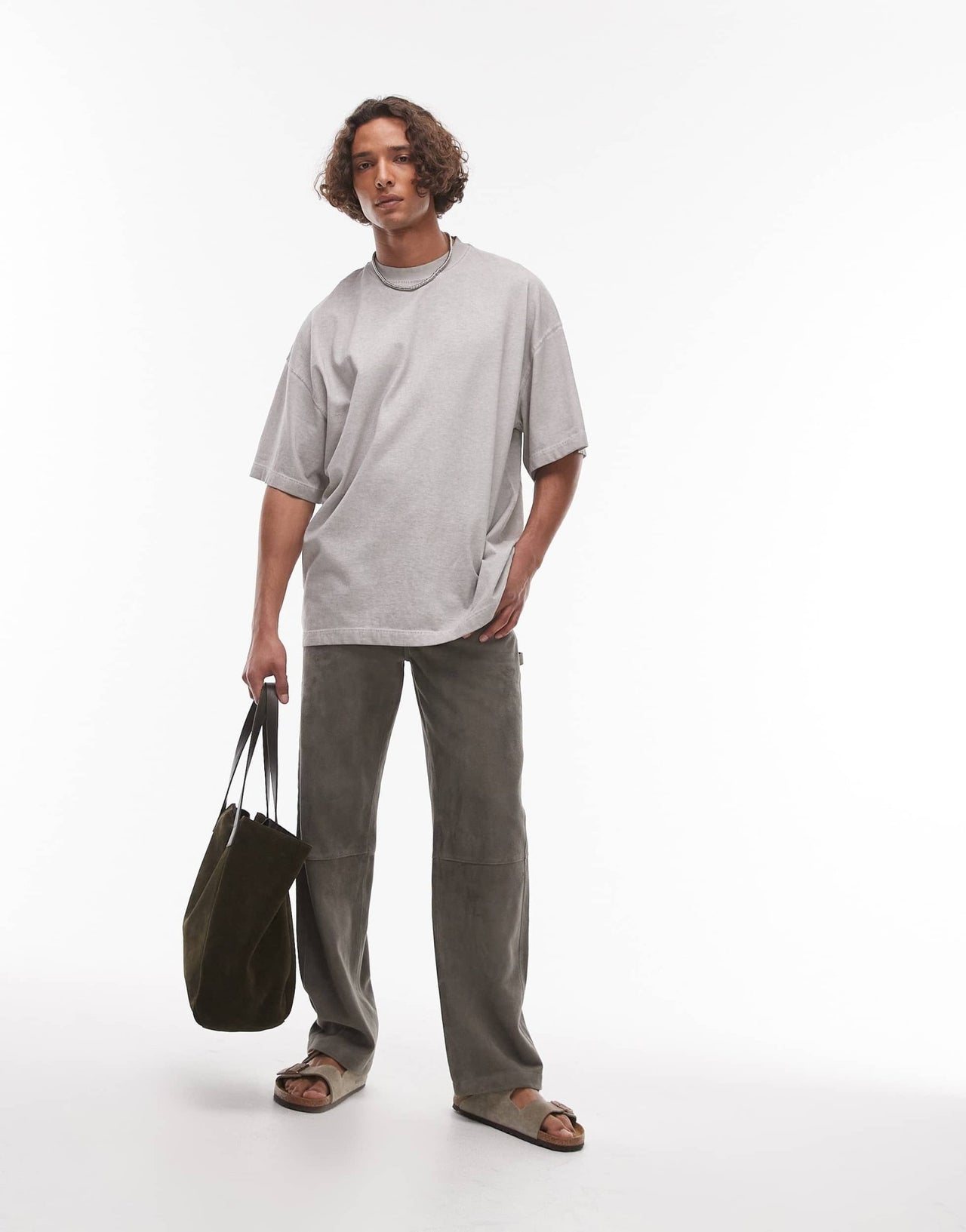 Topman relaxed fit oil wash t-shirt in light grey - ASOS Sample Sale