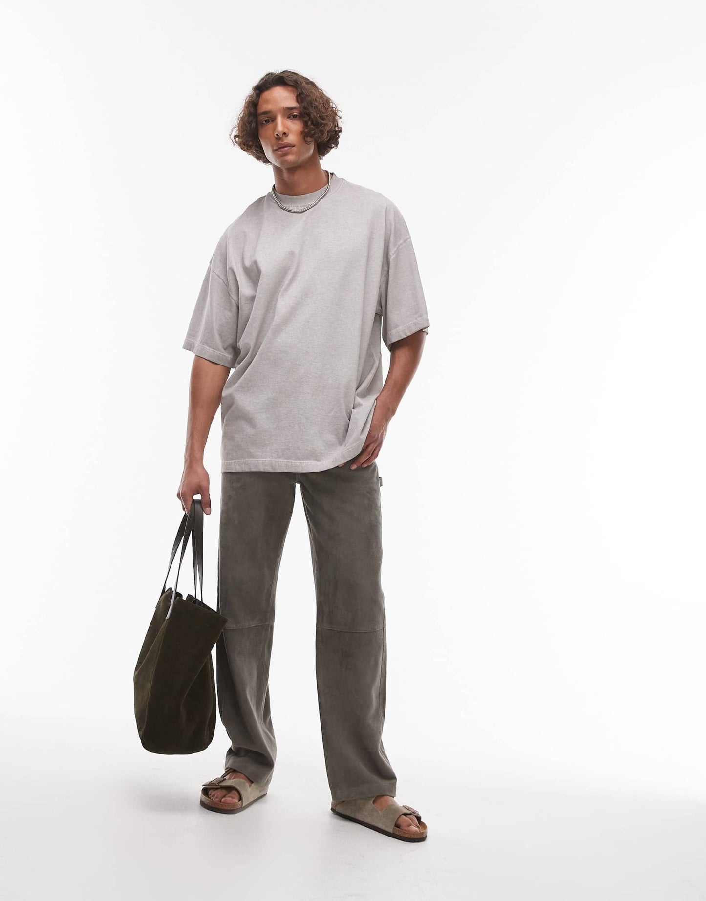 Topman relaxed fit oil wash t-shirt in light grey - ASOS Sample Sale