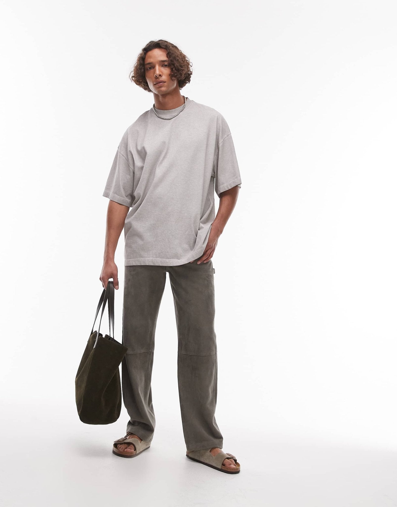 Topman relaxed fit oil wash t-shirt in light grey - ASOS Sample Sale