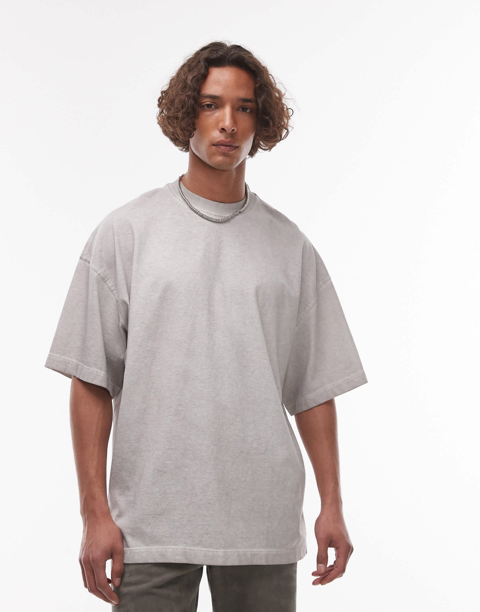 Topman relaxed fit oil wash t-shirt in light grey - ASOS Sample Sale