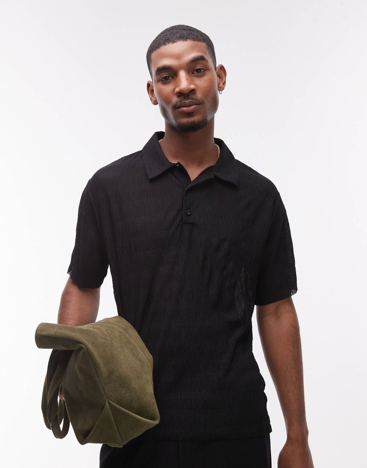 Topman relaxed fit plisse polo in black - ASOS Sample Sale