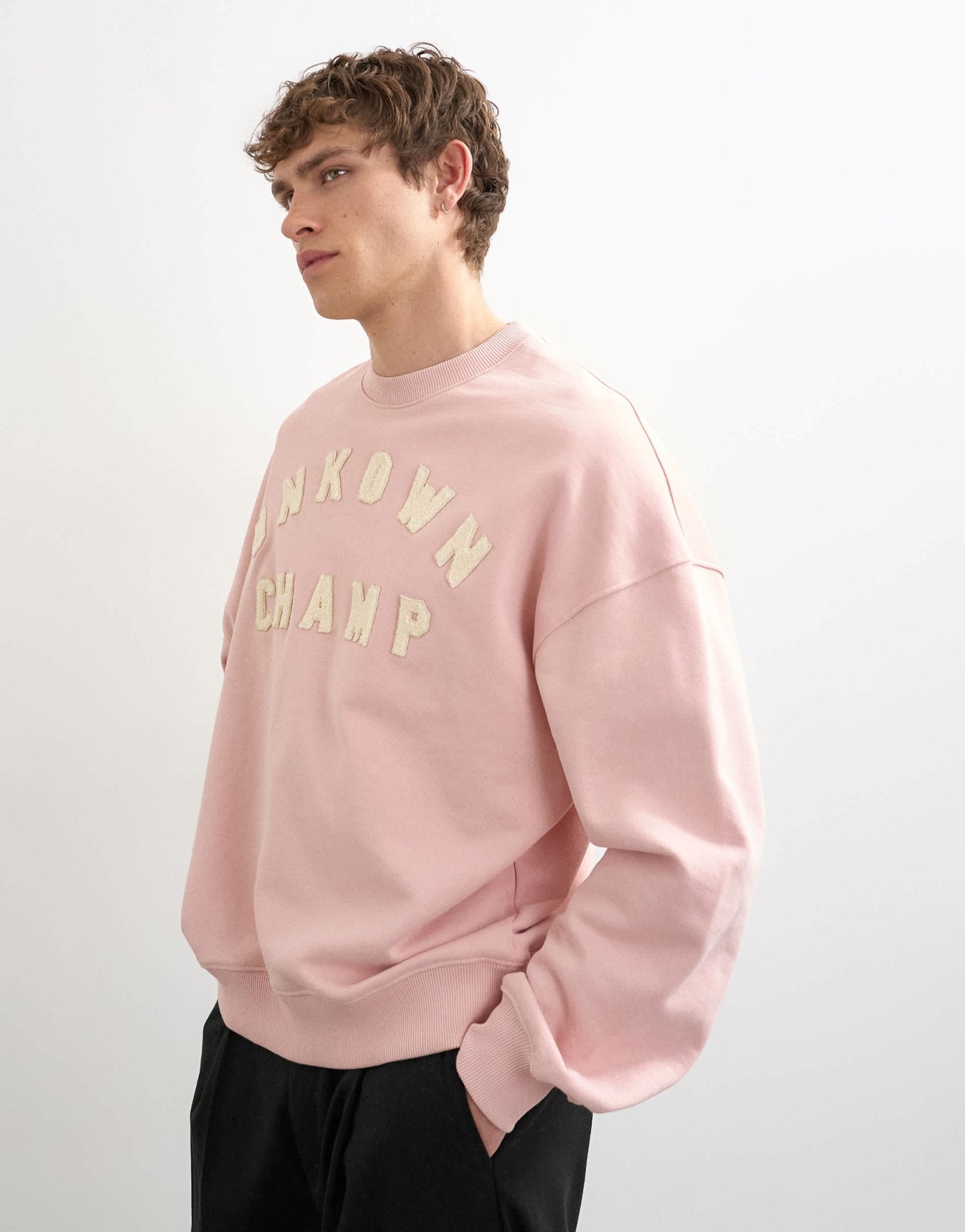 Topman relaxed fit sweatshirt with chenille embroidery in washed pink - ASOS Sample Sale