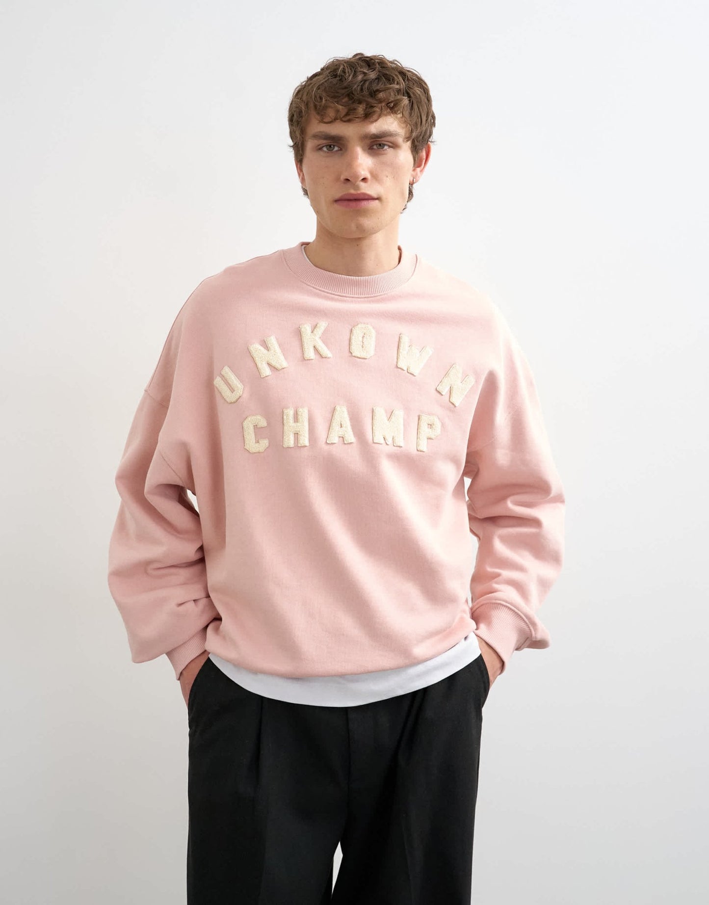 Topman relaxed fit sweatshirt with chenille embroidery in washed pink - ASOS Sample Sale