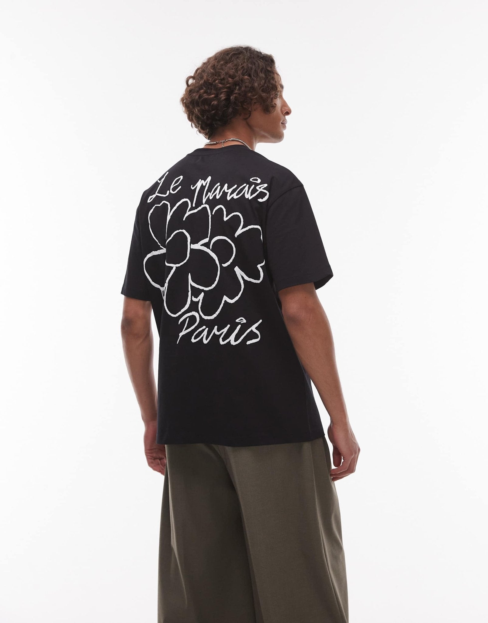 Topman relaxed fit t-shirt with front and back Le Marais raised print in black - ASOS Sample Sale
