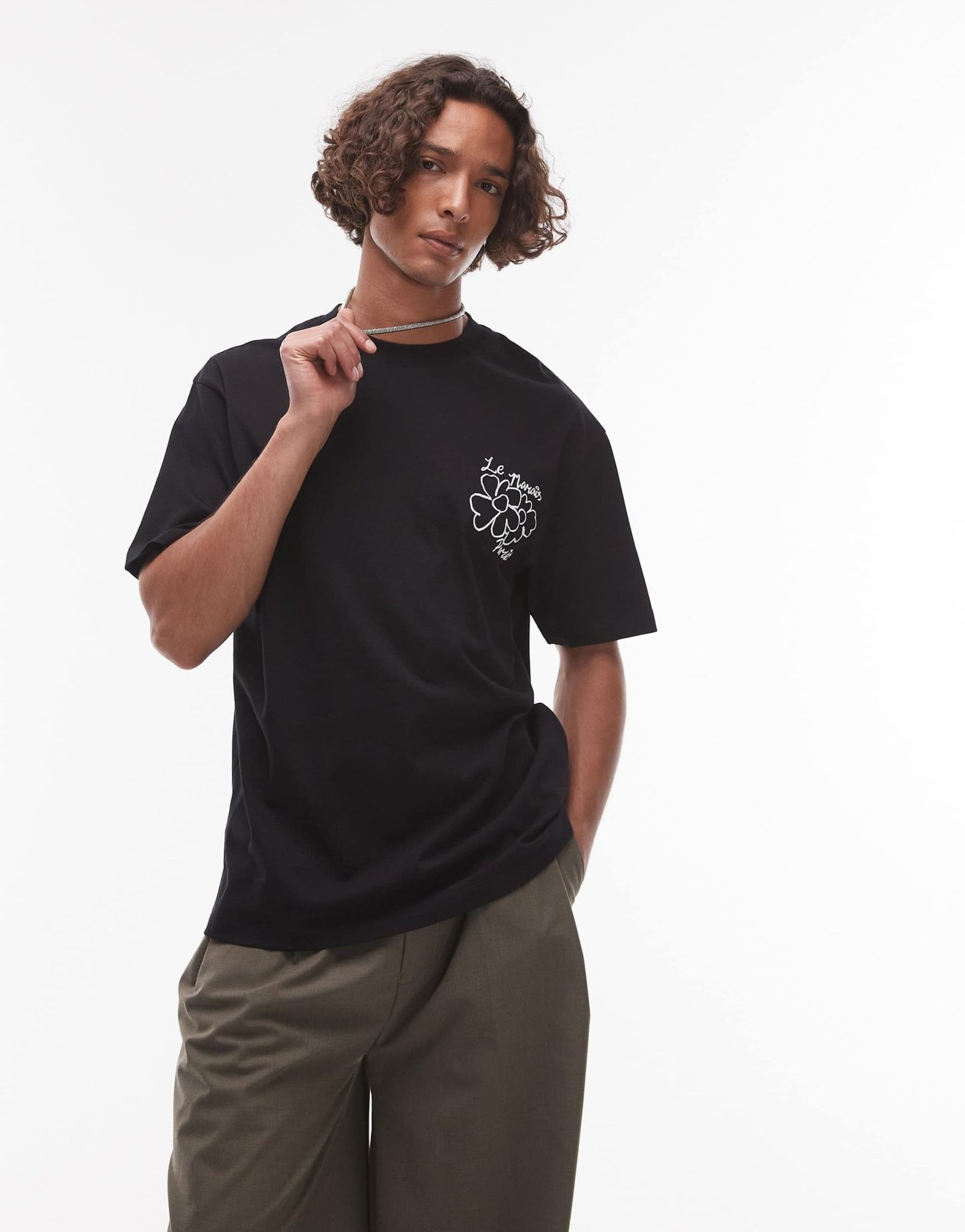 Topman relaxed fit t-shirt with front and back Le Marais raised print in black - ASOS Sample Sale