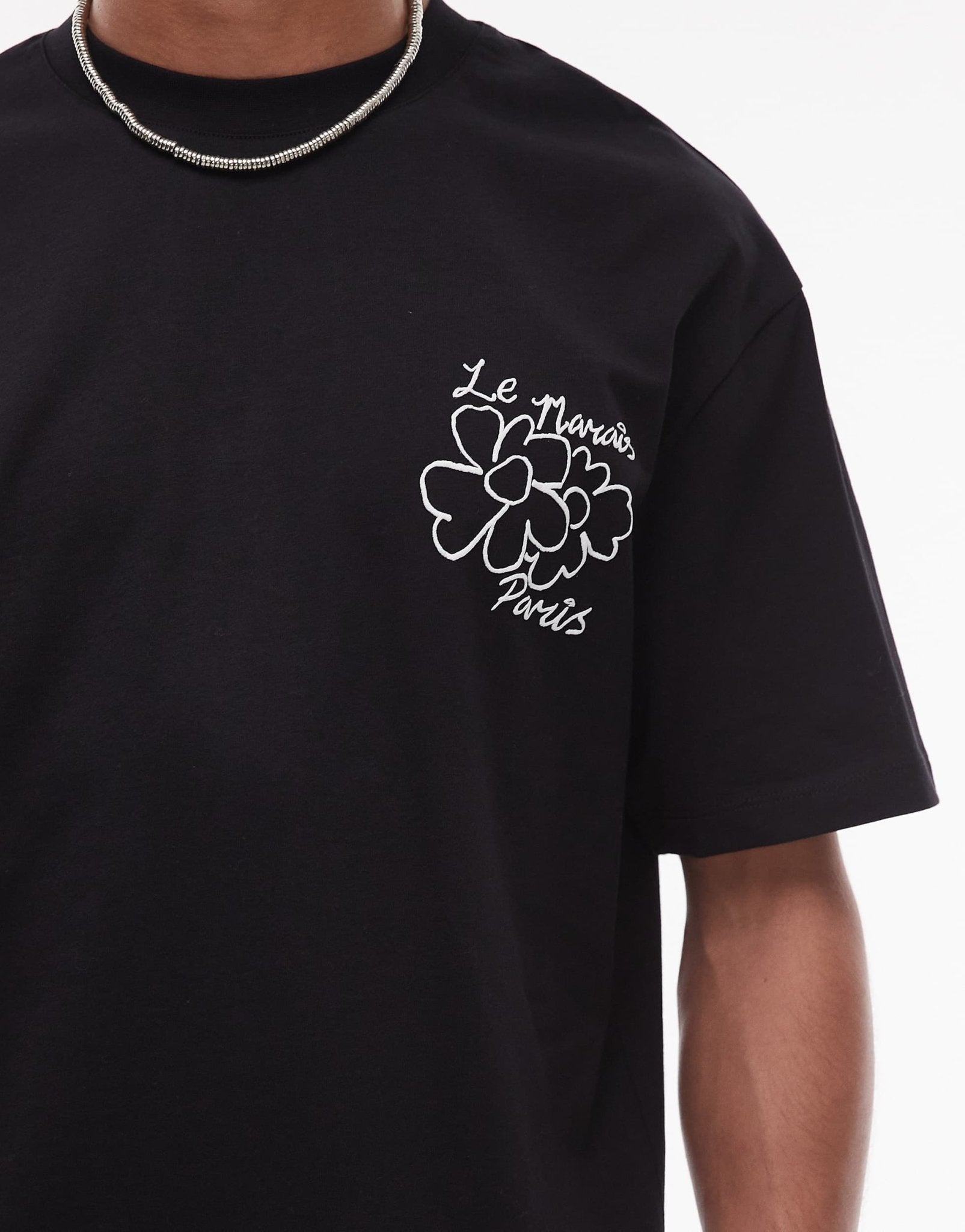 Topman relaxed fit t-shirt with front and back Le Marais raised print in black - ASOS Sample Sale