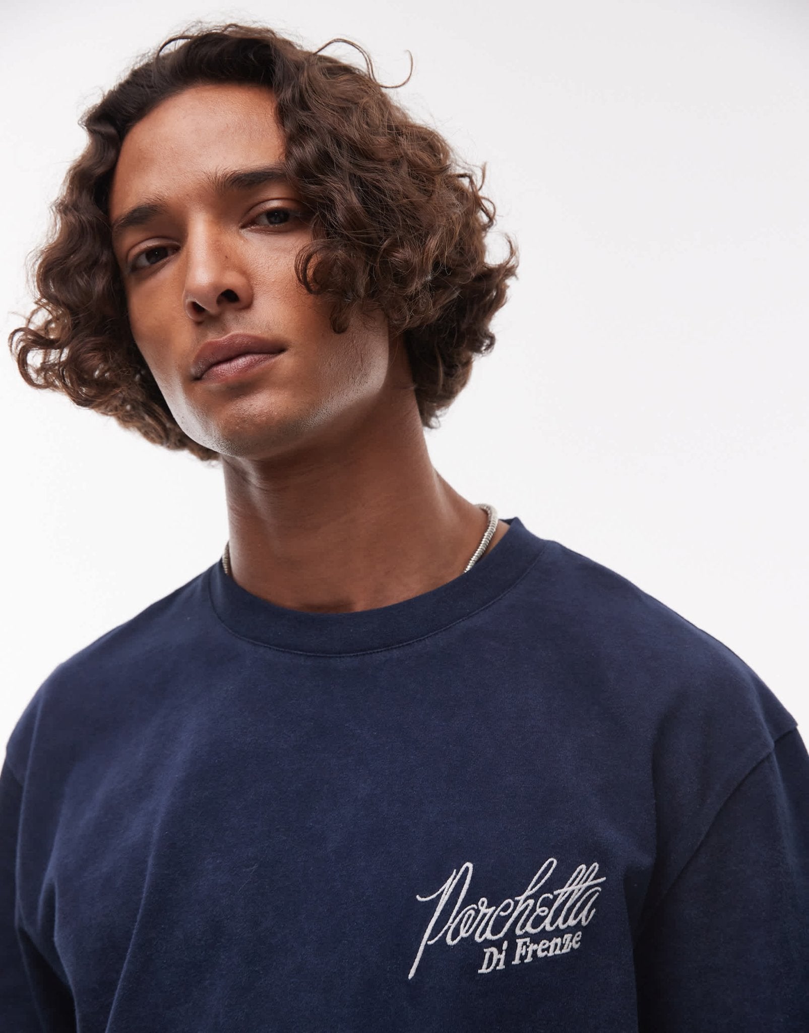 Topman relaxed fit t-shirt with front and back Porchetta print in washed navy - ASOS Sample Sale