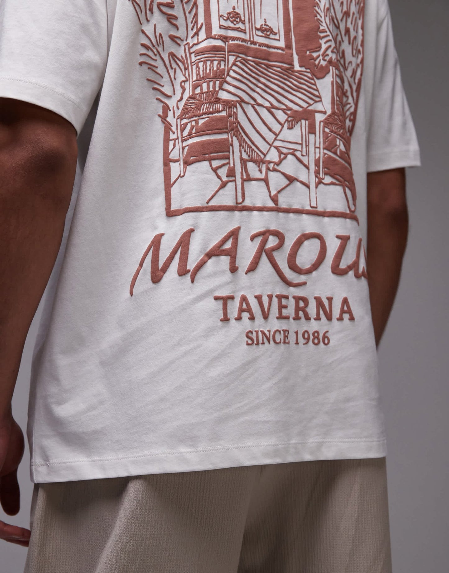 Topman relaxed fit t-shirt with front and back taverna print in white - ASOS Sample Sale