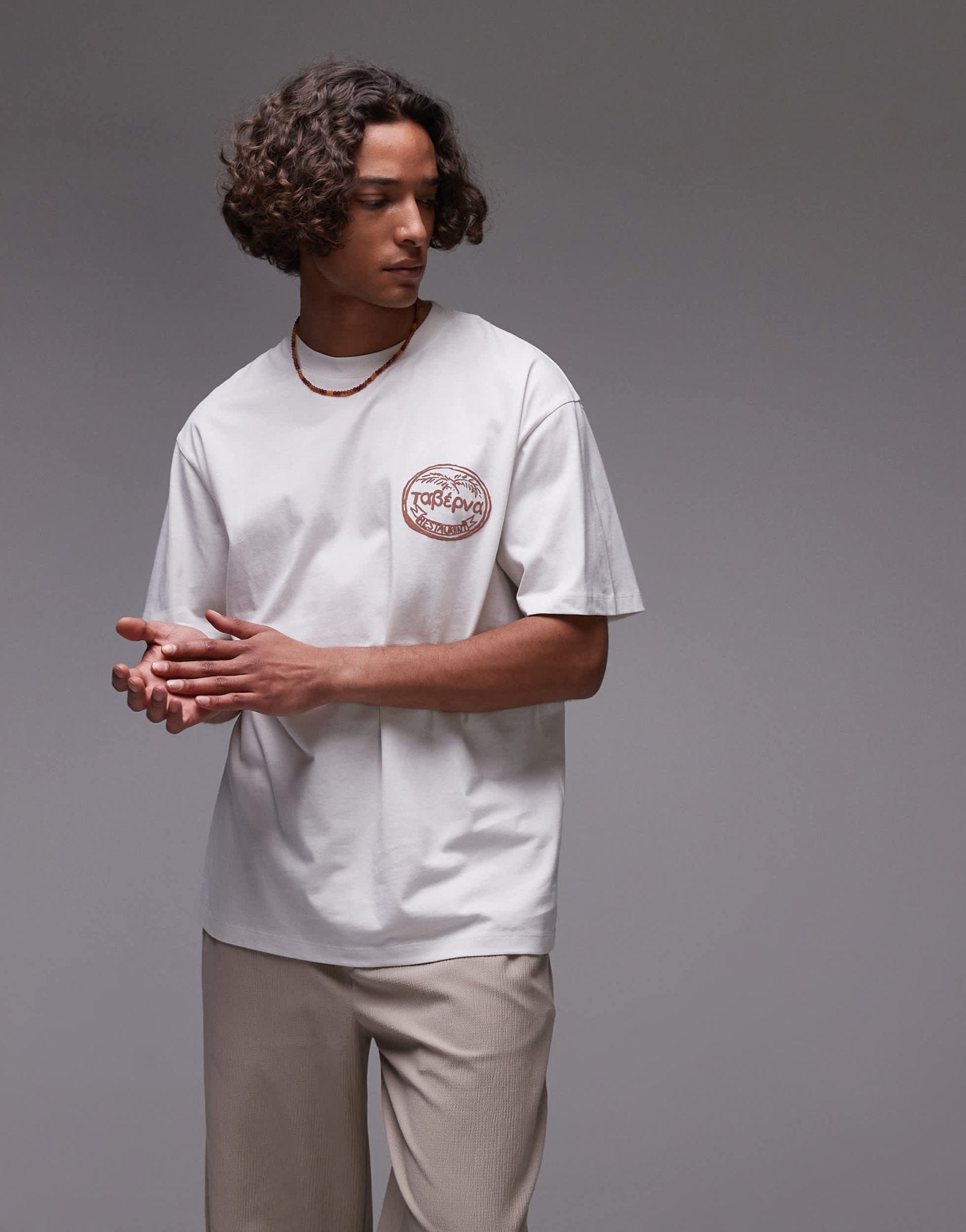 Topman relaxed fit t-shirt with front and back taverna print in white - ASOS Sample Sale