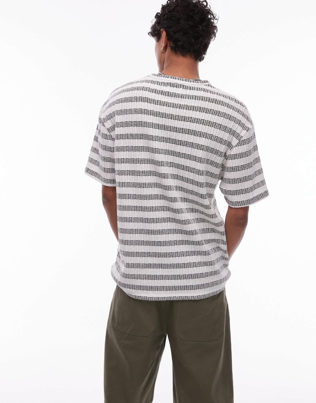 Topman relaxed fit t-shirt with textured stripe in khaki - ASOS Sample Sale