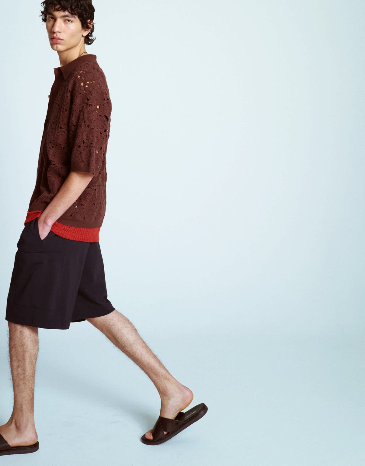 Topman relaxed floral crochet shirt in brown - ASOS Sample Sale