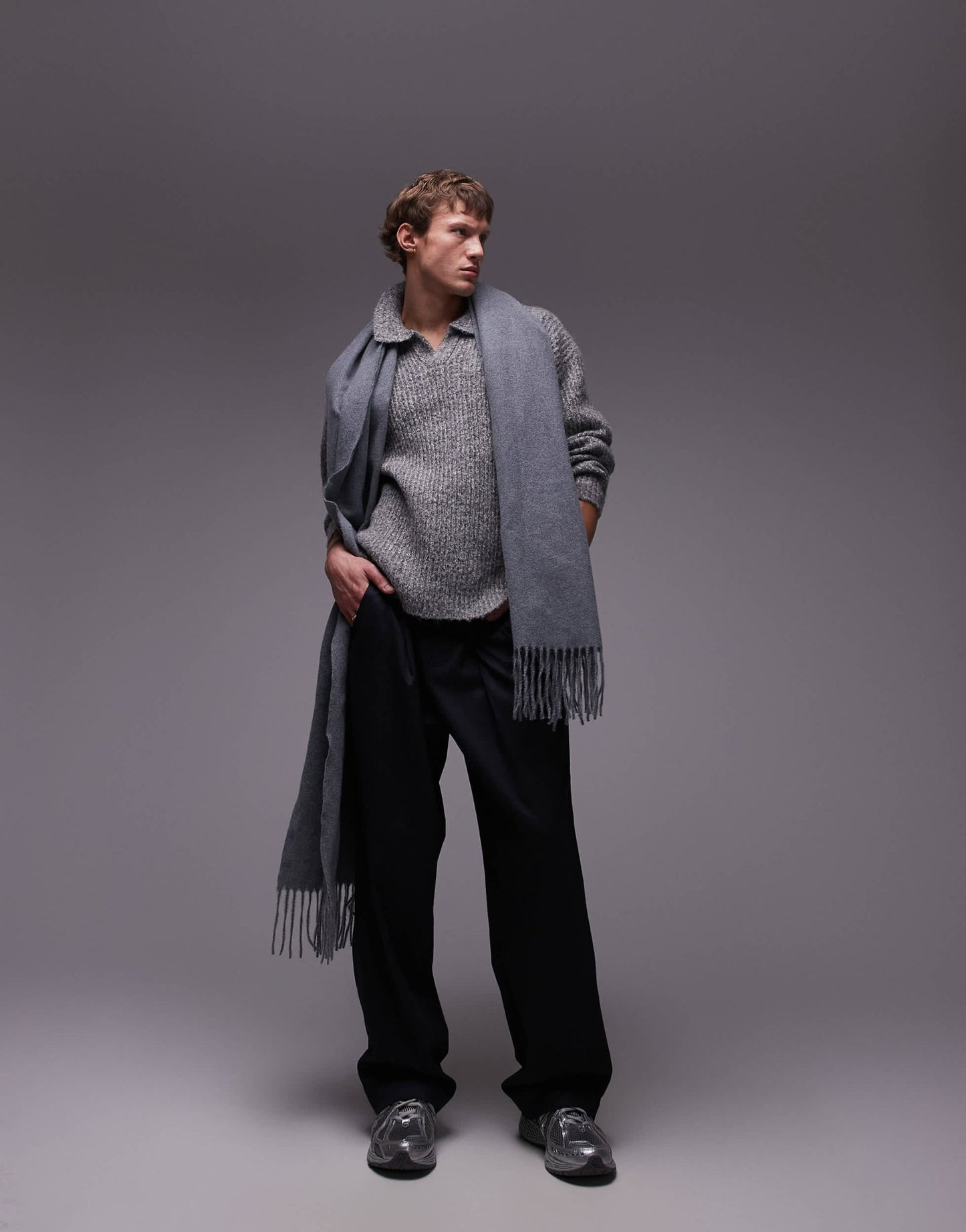 Topman relaxed open collar jumper in grey marl - ASOS Sample Sale