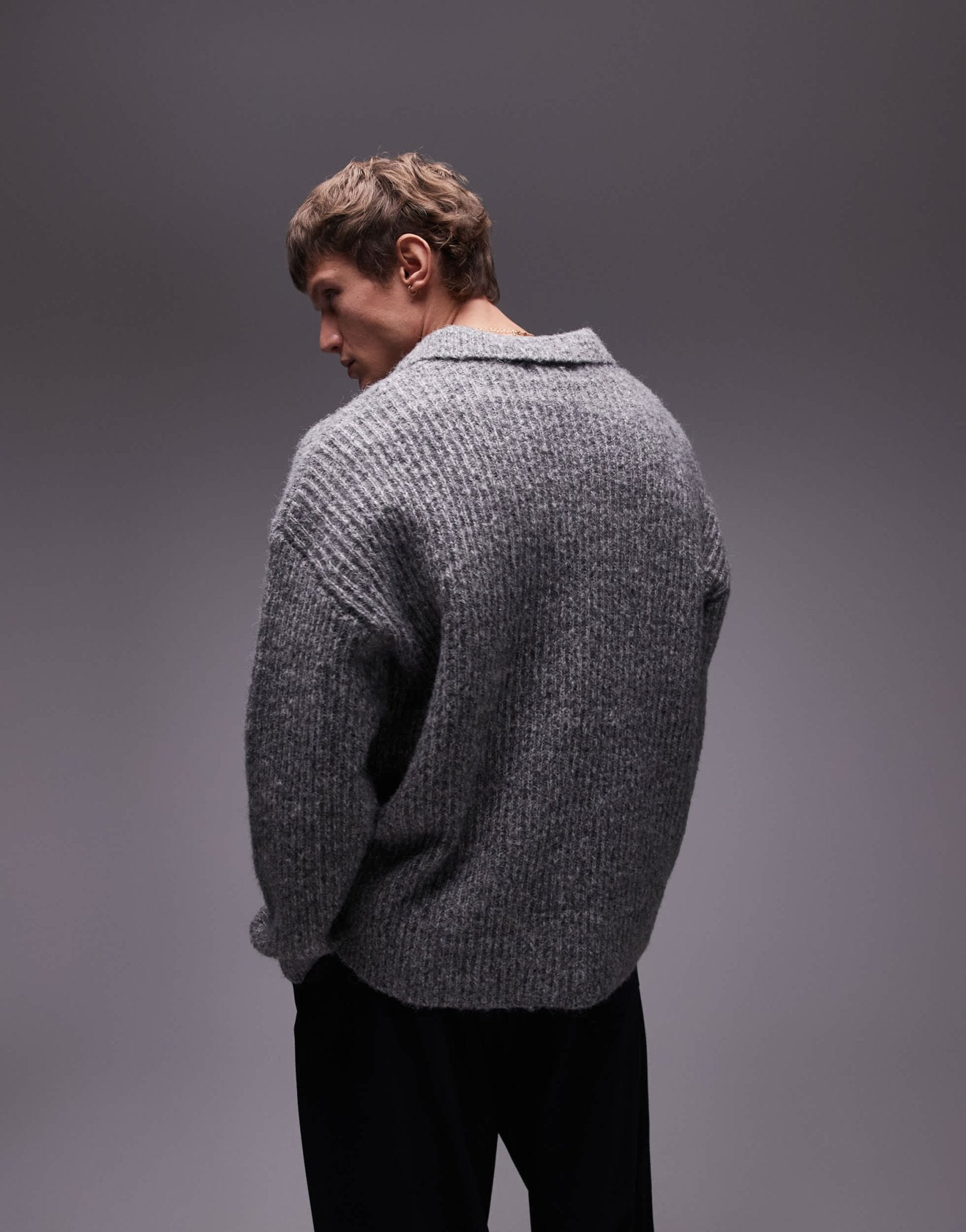 Topman relaxed open collar jumper in grey marl - ASOS Sample Sale