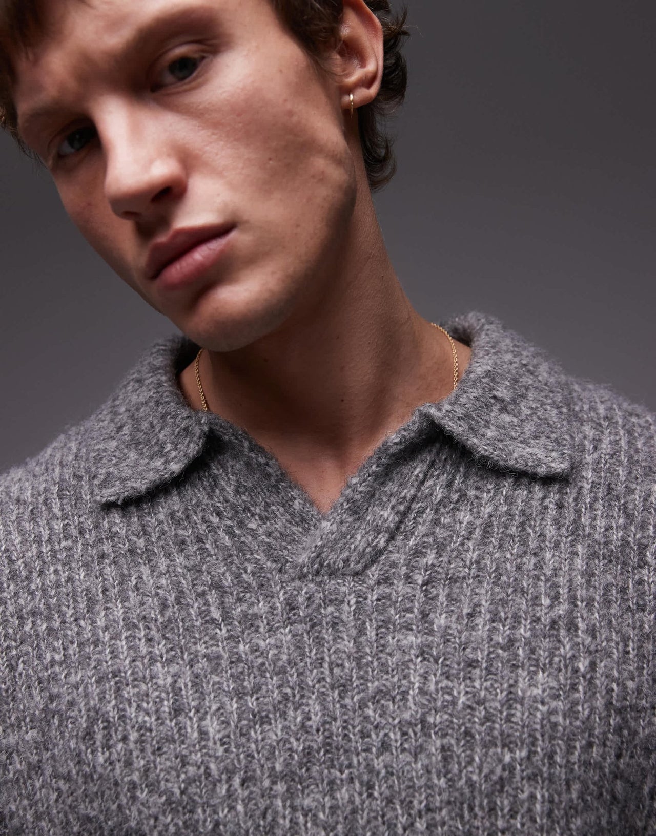 Topman relaxed open collar jumper in grey marl - ASOS Sample Sale