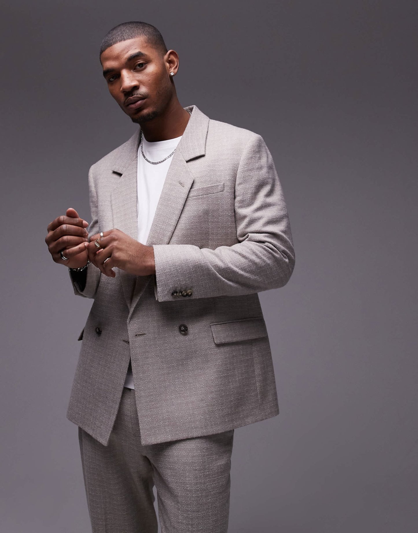 Topman relaxed textured suit jacket in stone - ASOS Sample Sale
