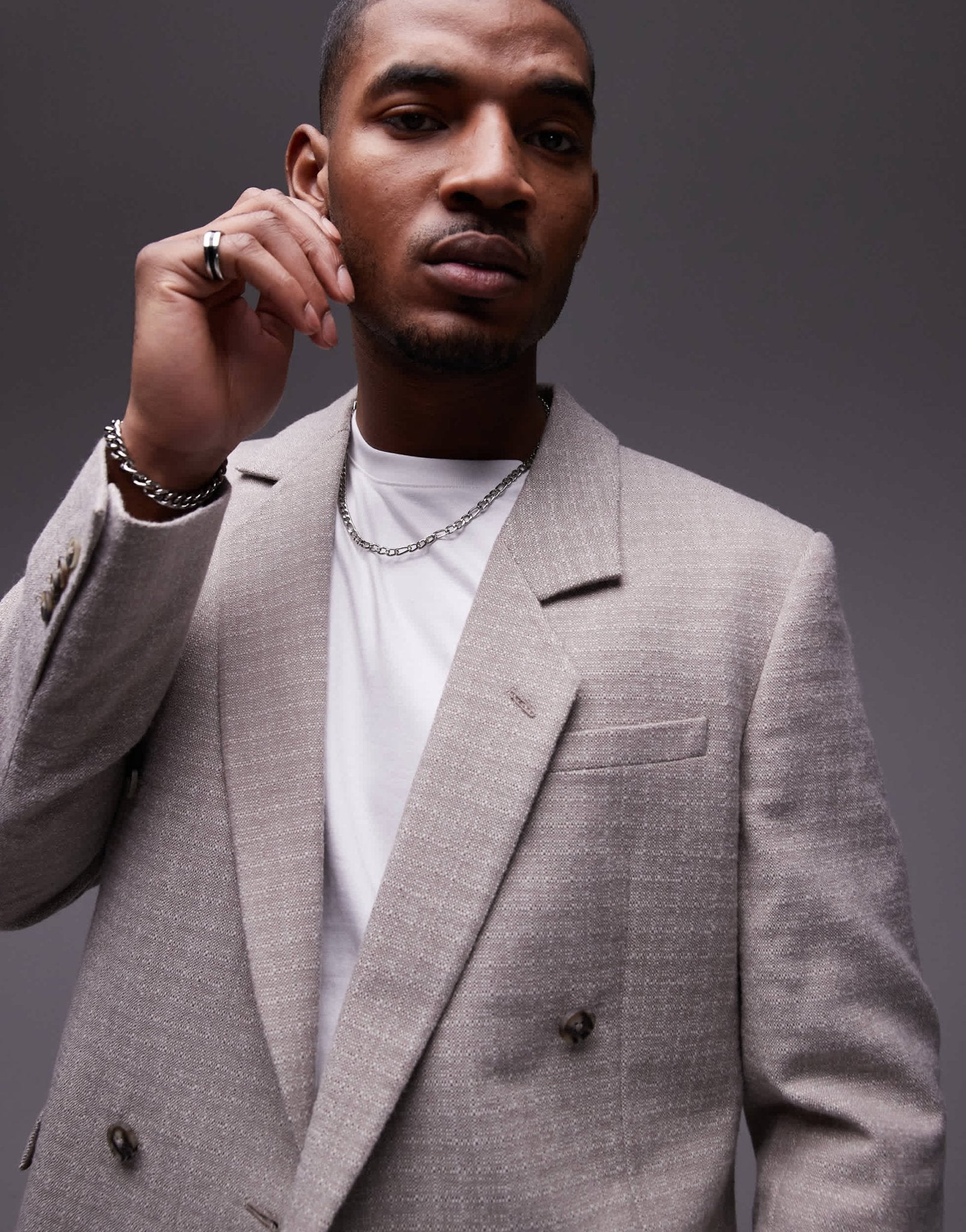 Topman relaxed textured suit jacket in stone - ASOS Sample Sale