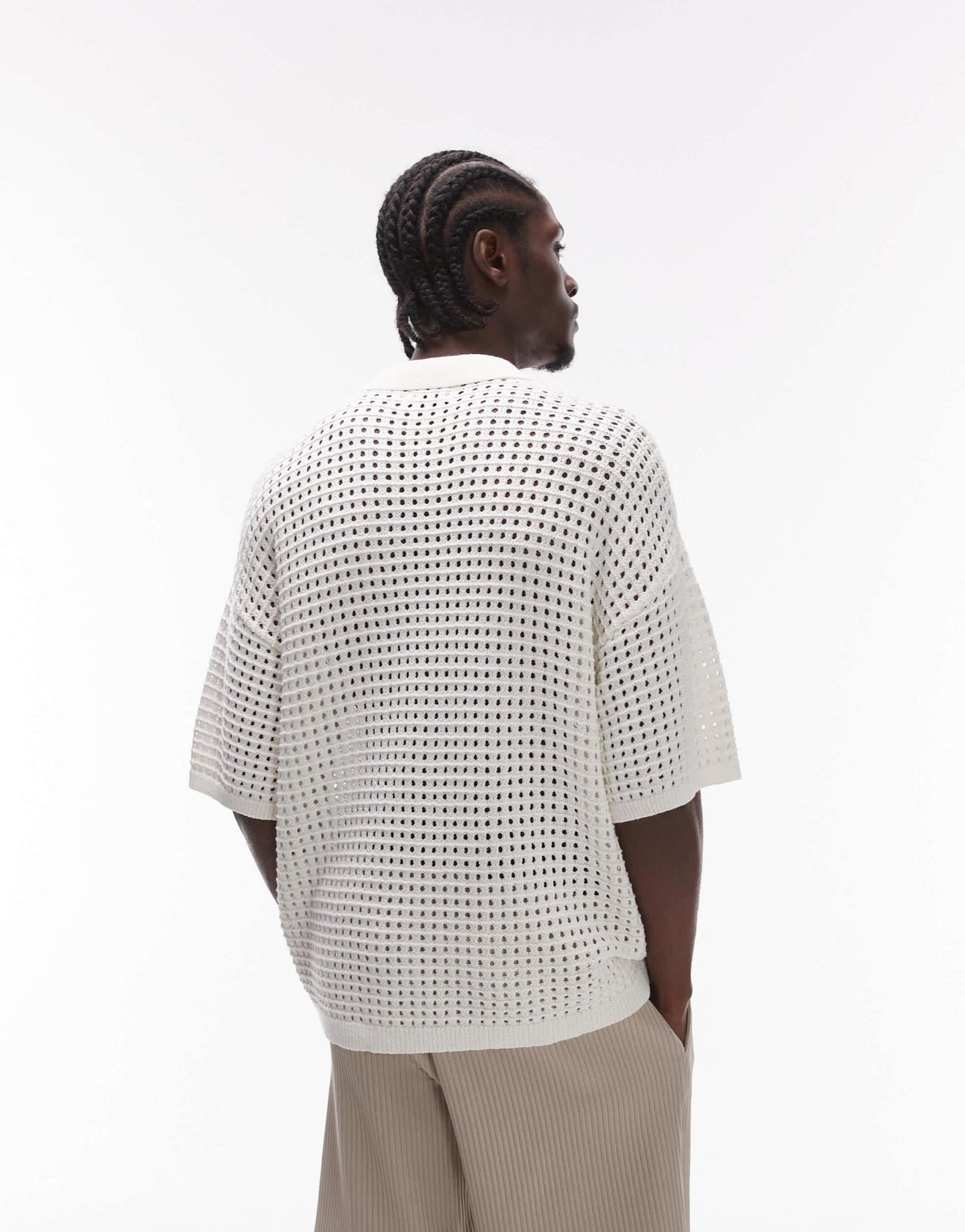 Topman revere embroidered floral crochet shirt in ecru - ASOS Sample Sale