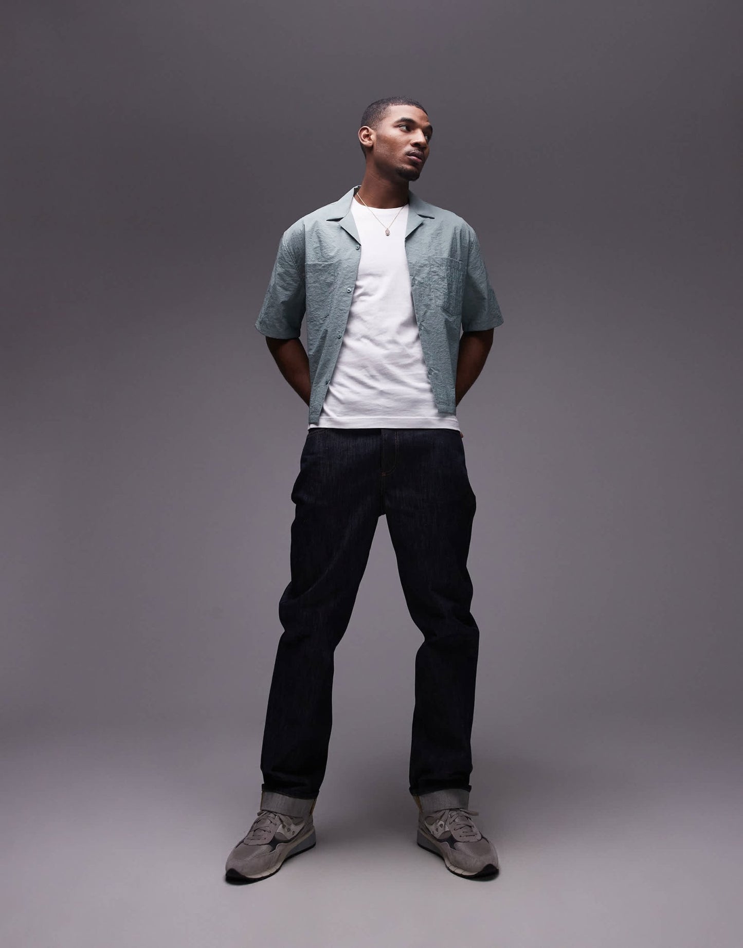 Topman short sleeve cropped boxy fit technical shirt in green - ASOS Sample Sale