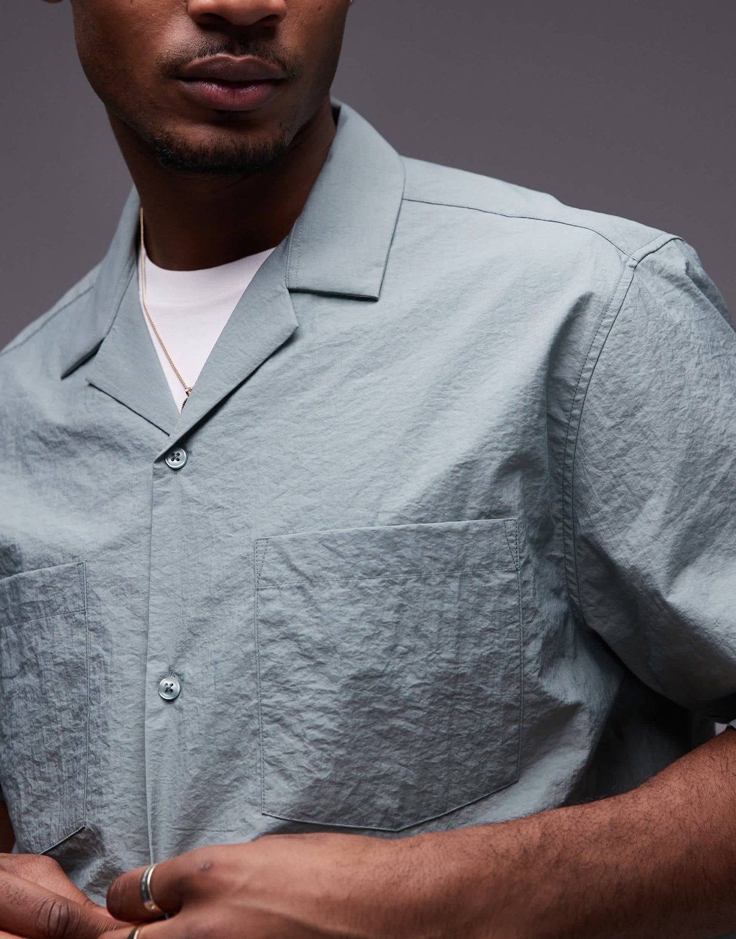 Topman short sleeve cropped boxy fit technical shirt in green - ASOS Sample Sale